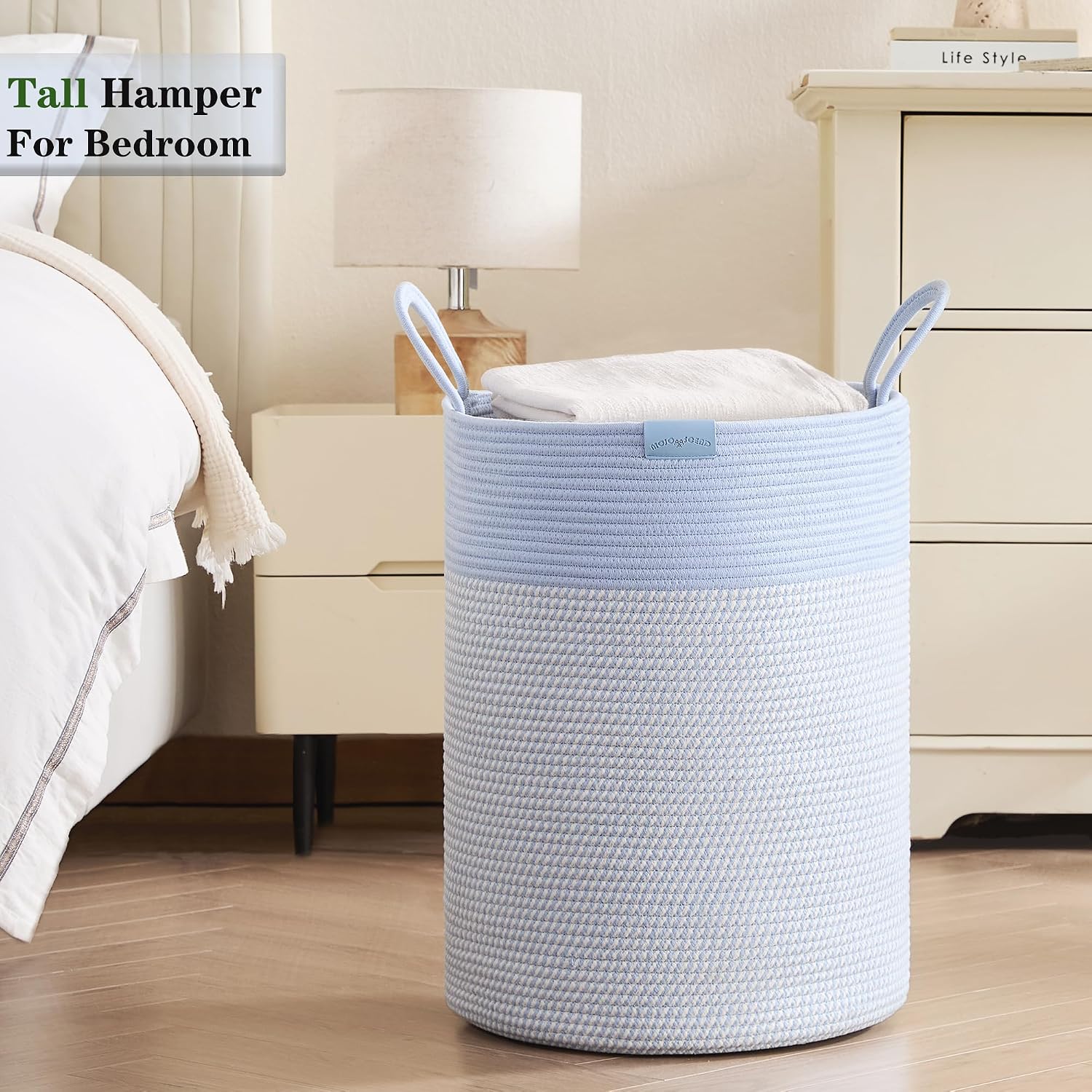 Blue Hamper Tall Woven Laundry Basket 80L Large