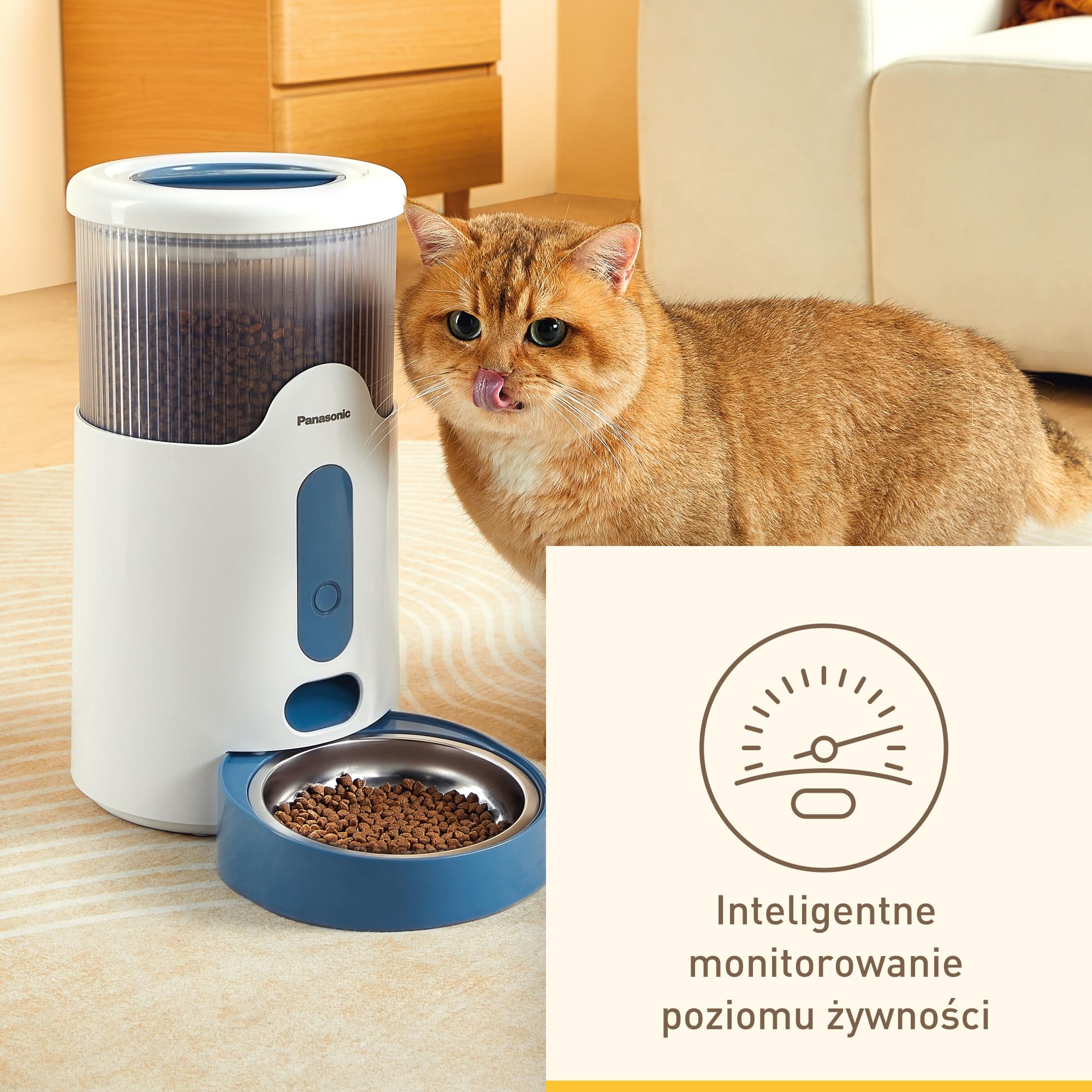 Panasonic CP-JNF01-W Inteligentny Podajnik Karmy dla Kotów i Średnich Psów, Pojemność 2,8 L, Zdalne Sterowanie Aplikacją, Monitorowanie Poziomu Jedzenia, Wi-Fi, Do Zmywarki, Podwójne Zasilanie, Biały