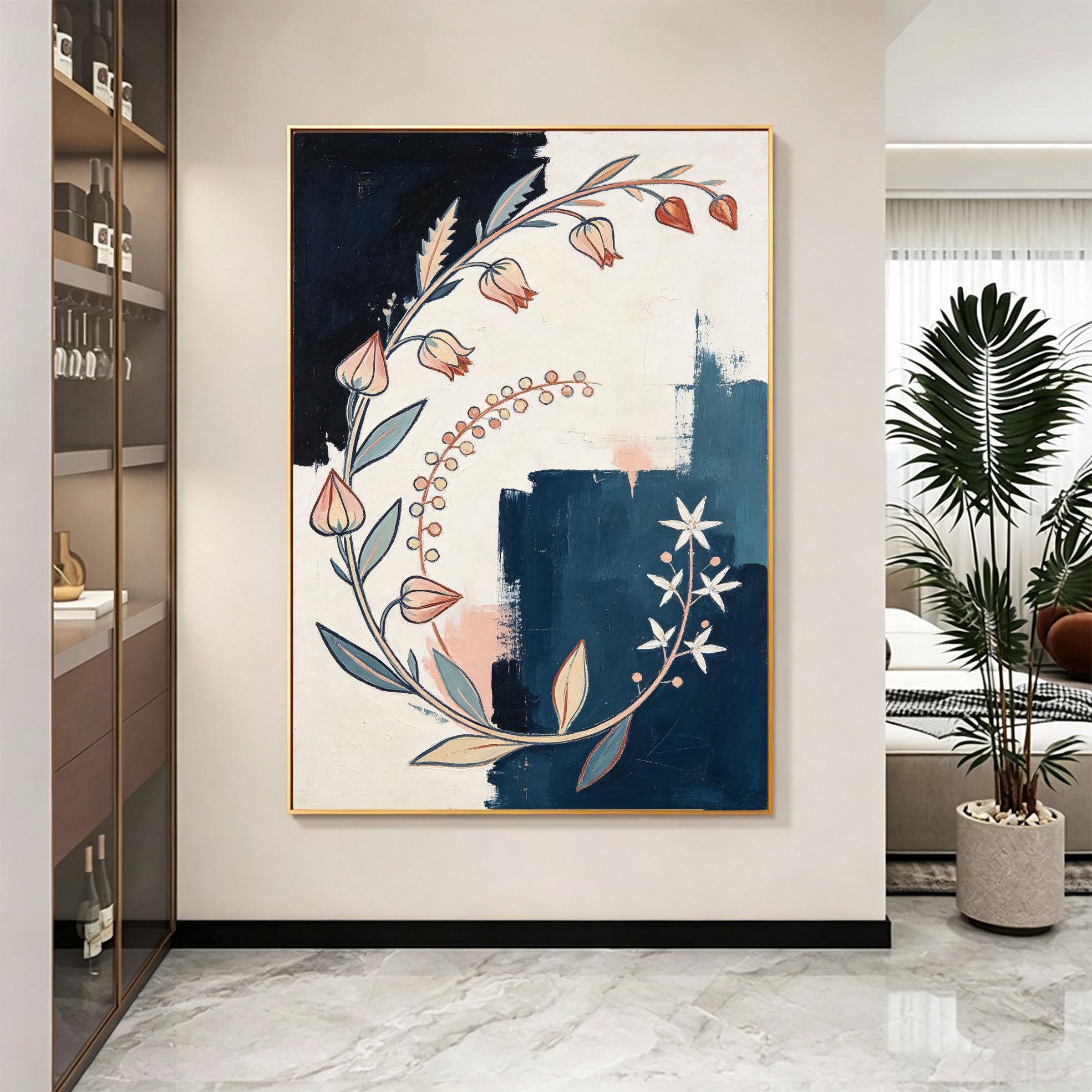 Großes Leinwand Ölgemälde Mit Blumenmotiv, 100% Handgemalt, Strukturierte Oberfläche, Rahmenlos, Ästhetisches Botanisches Kunstwerk Für Wohnzimmer Und Heimdekoration, 30 X 50 Cm (12 X 20 Zoll)