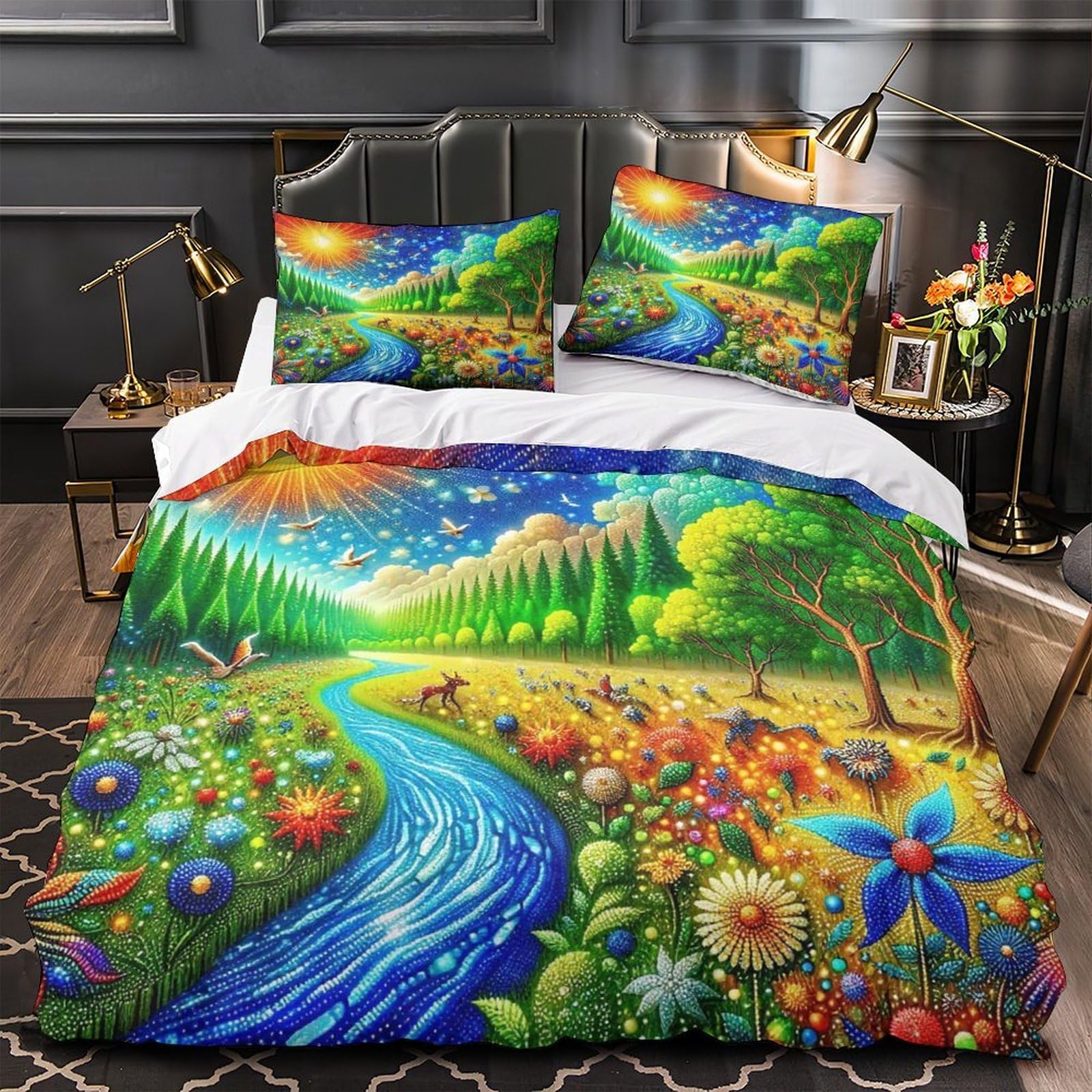 Housse de couette jungle 260x220 cm avec taies en microfibre