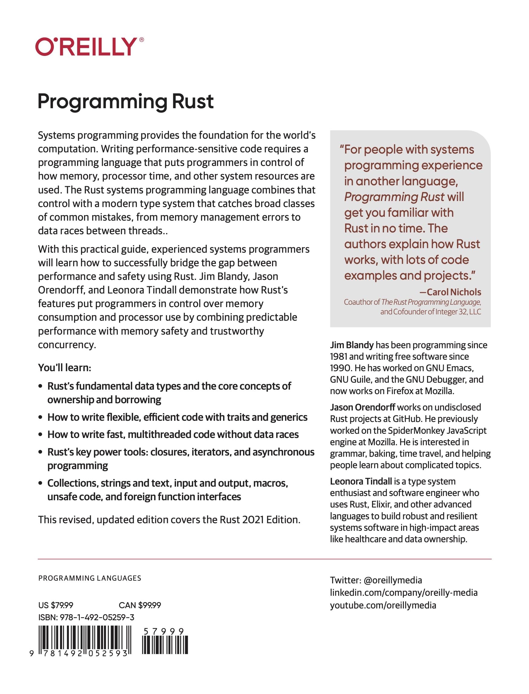 Programming Rust: Fast, Safe Systems Development