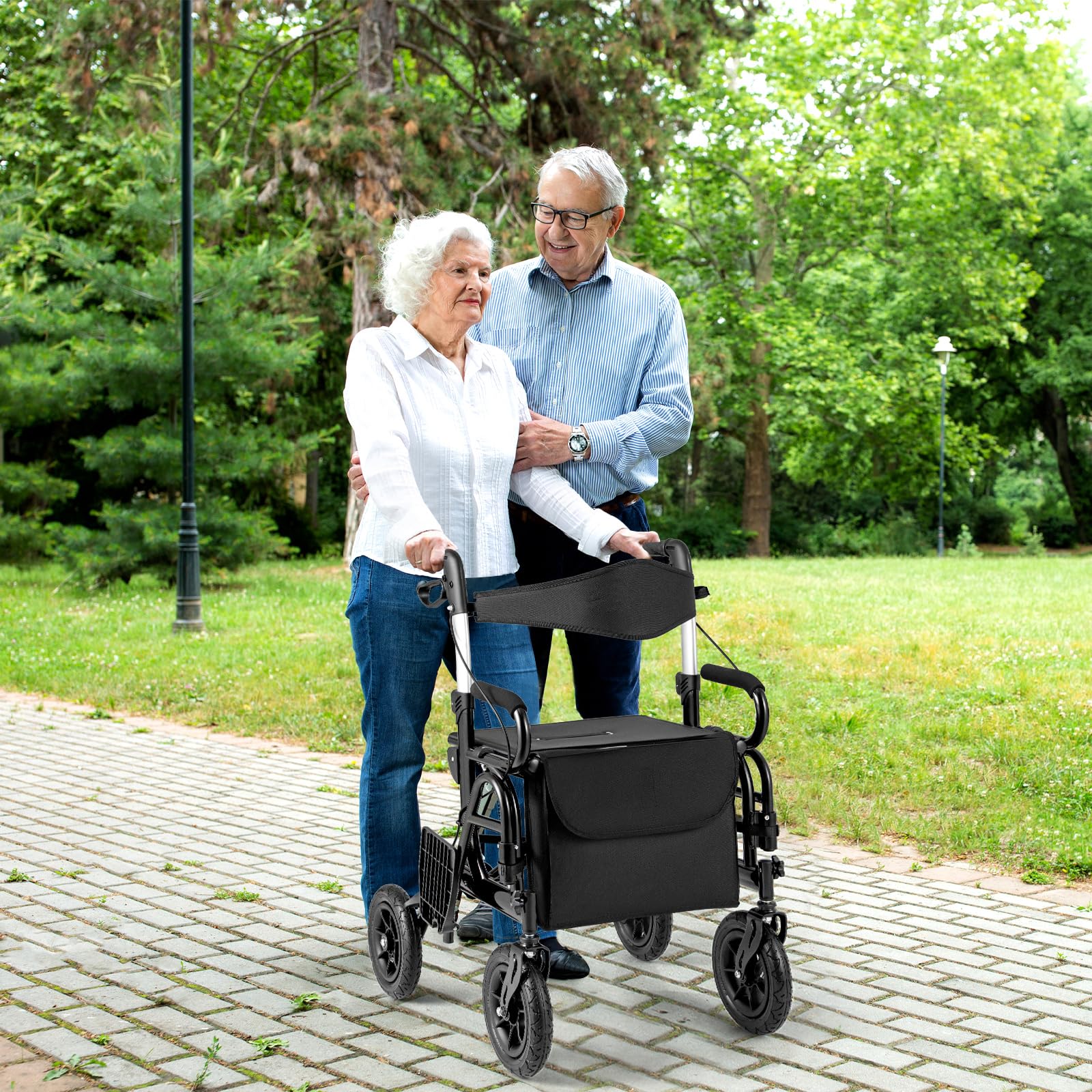 HOMASIS Deambulatori a 4 Ruote Pieghevole, Leggero/Facile da Piegare/Sedile Regolabile in Altezza, Rollator Deambulatore, Ausili per la Deambulazione per Disabili, Anziani (Nero)