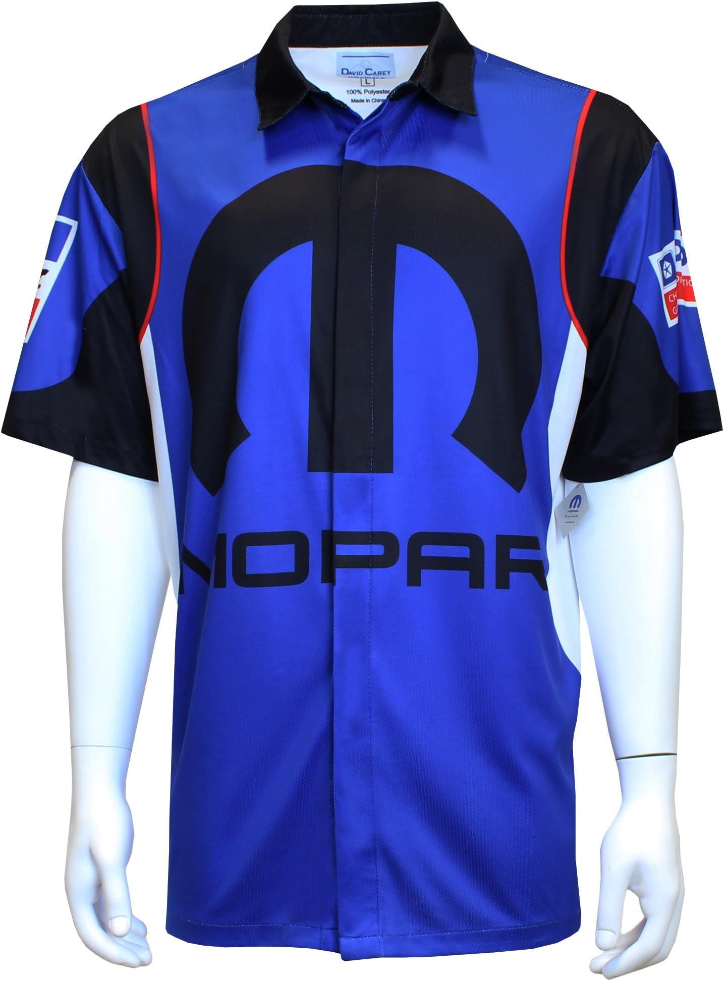 David Carey Mopar Compatible with Chrysler Logo History Pit Crew Camp Club Car Shirt (XL) Blue