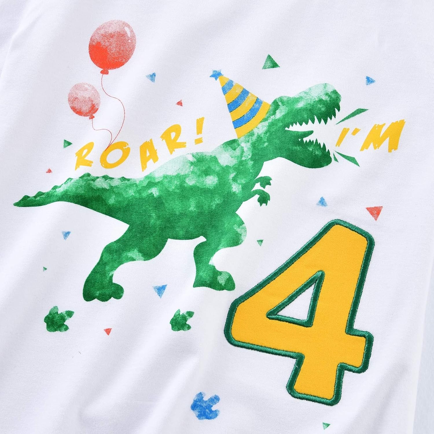 Dinosaur 4th Birthday Shirt Toddler Boy Four Year Old Dino B-Day T-Shirt - Image 4