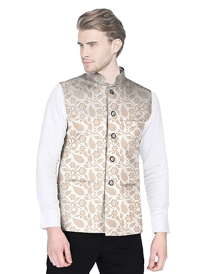 BLACKSMITH Floral and Paisley Printed Nehru/Modi Jacket for Men - Wedding Nehru Coat