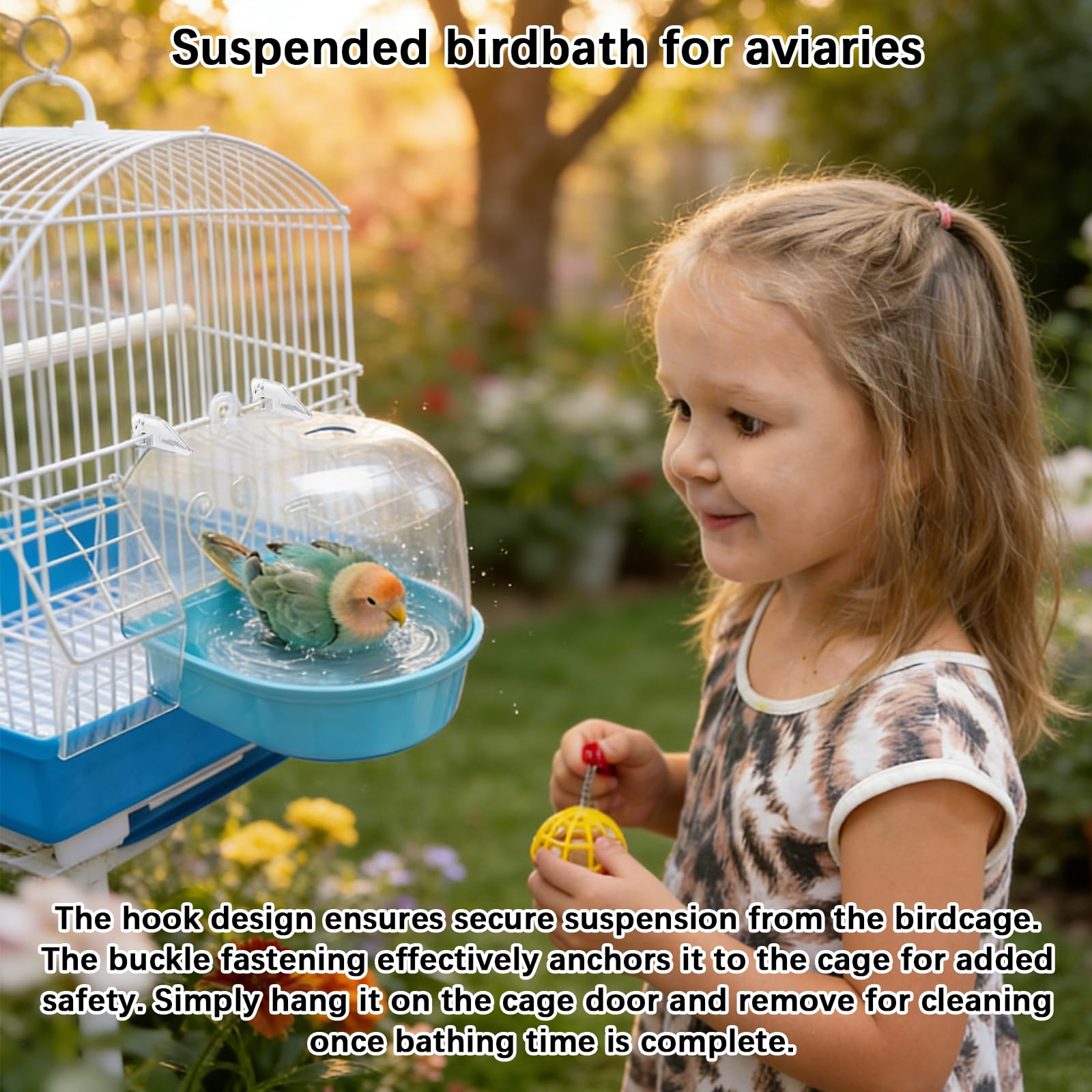 Baignoire pour Perroquet, Bain d'oiseaux, Cage en Plastique Suspendu, Accessoires multifonctionnels adaptés aux tourtereaux, pinsons, perruches