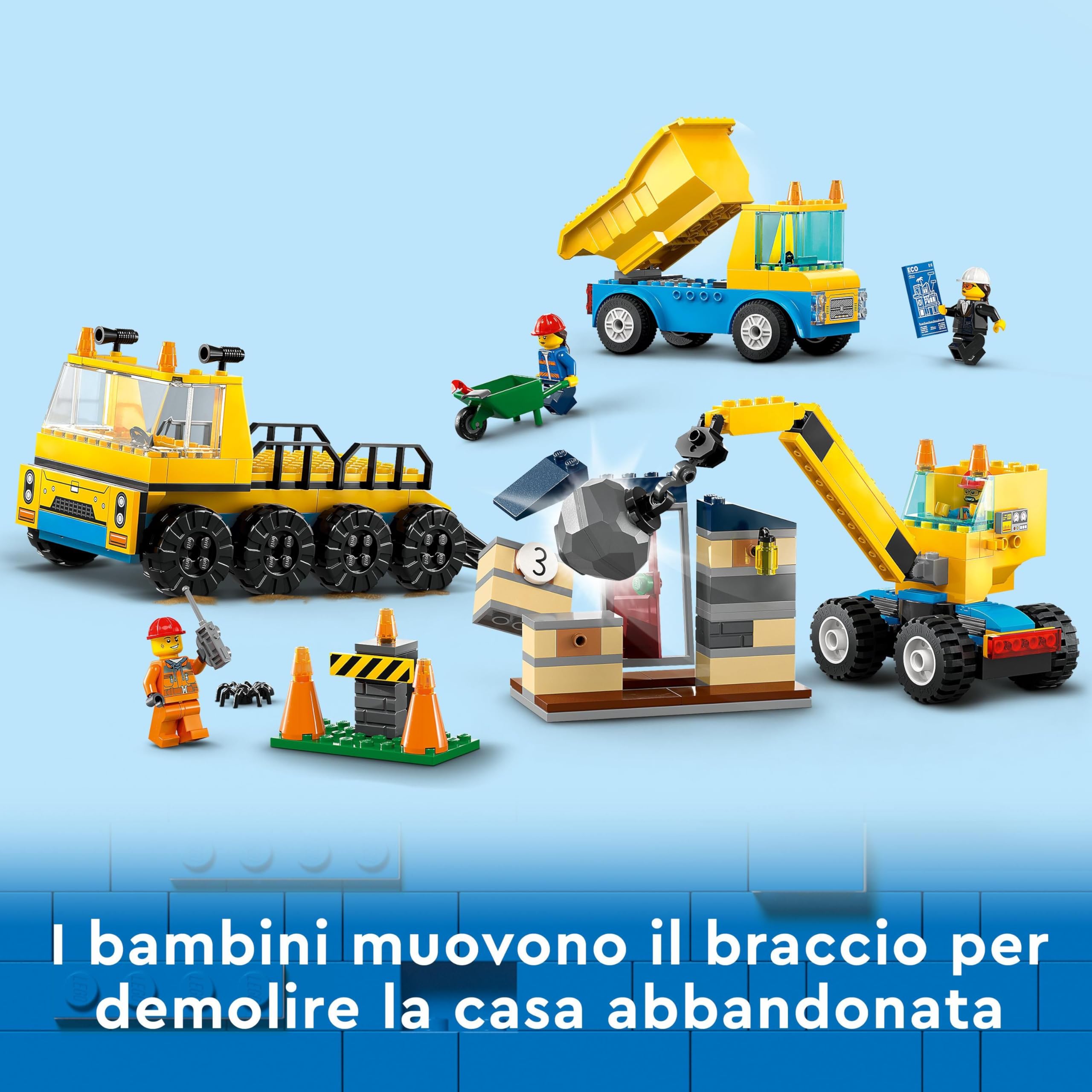 LEGO 60391 City Camion da Cantiere e Gru con Palla da Demolizione, Set con Veicoli Giocattolo da Trasporto ed Escavatore, Giochi Educativi per Bambini e Bambine dai 4 Anni in su