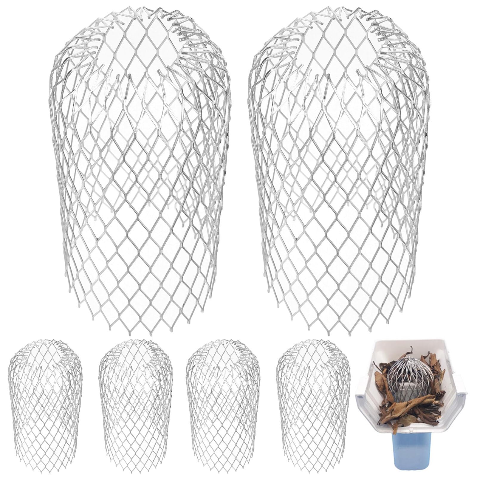 KinberryAluminum Gutter Guards - 6 Pack Expandable Filter Strainer Leaf Strainer Gutter Sieve Down Pipe Covers Protection Easy Install Moss Muck Mud & Debris Guard from 2 to 4 inches