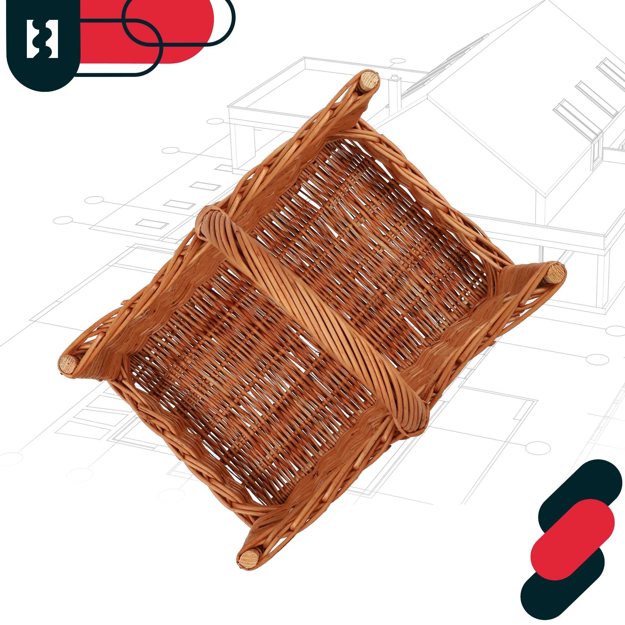 KOTARBAU® Cesta Leña Chimenea - Mimbre - 45 x 29 x 45 cm - Marrón - Capazo para Leña - Cesta de Mimbre - con Asa - Rectangular - Natural - Robusto
