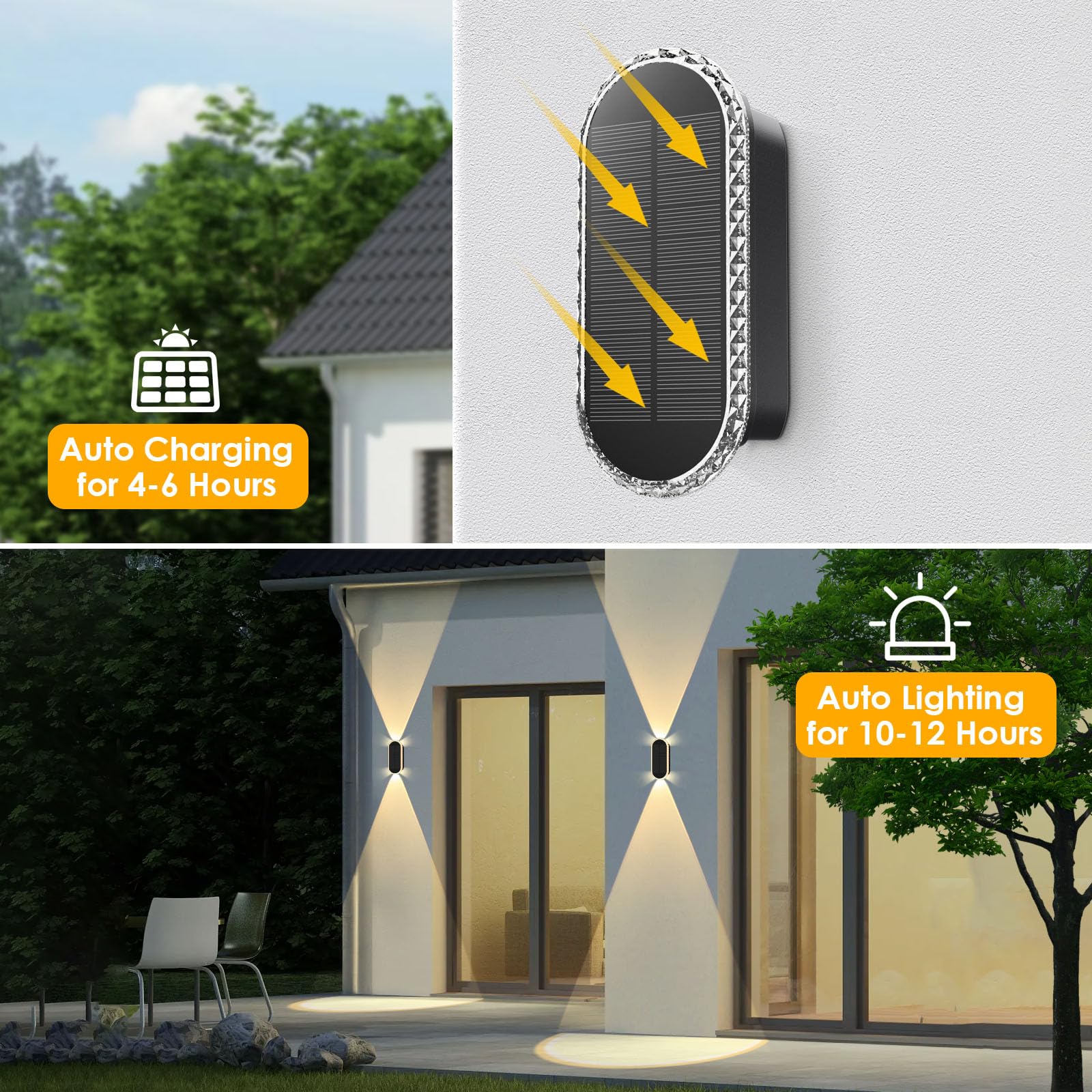Solar-Zaunleuchten für den Außenbereich, 3000/4000/6000 K, 3 Modi, Auf- und Abbeleuchtung, IP65 wasserdicht, solarbetrieben, Solar-Wandleuchten für den Außenbereich, für Hinterhof, Garten, Terrasse,