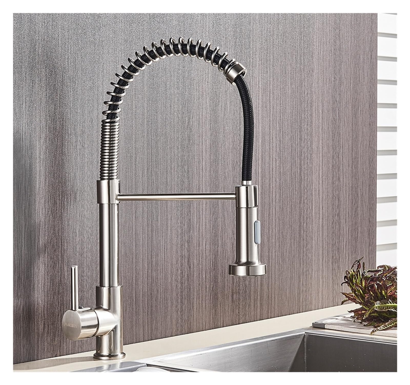Robinet d'évier de cuisine gris argenté monocommande eau chaude et froide