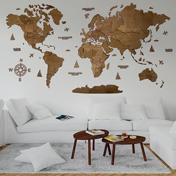 WoodLeo Wooden World Map German - 3D Art Large Wall Decor - Map Size M L XL Any Occasion Gift Idea - Wall Art for Home Kitchen or Office VENGE XL 213 x 113 cm