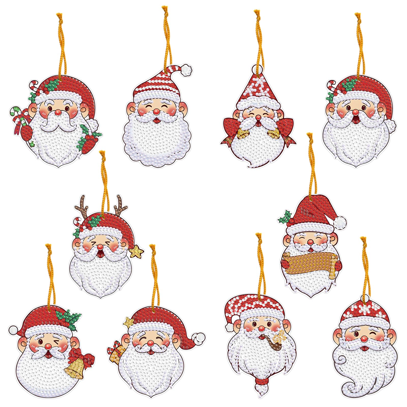 10 Pcs Christmas DIY Diamond Painting Tags,Christmas Gift Tags with String,Gift Tags,Xmas Tree Pendant,Santa Diamond Painting Art Ornaments for Christmas Tree Decor Kids Crafts