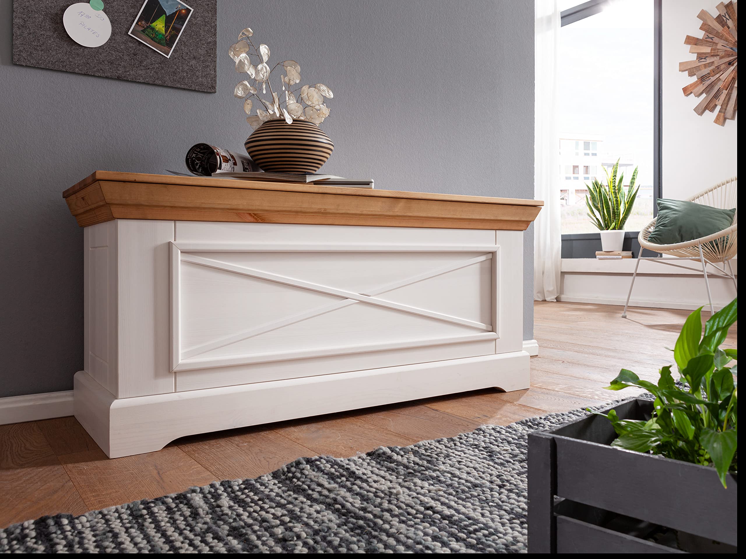 Woodroom Truhe Oslo in Kiefer massiv (BxHxT 109x50x42 cm) Weiß
