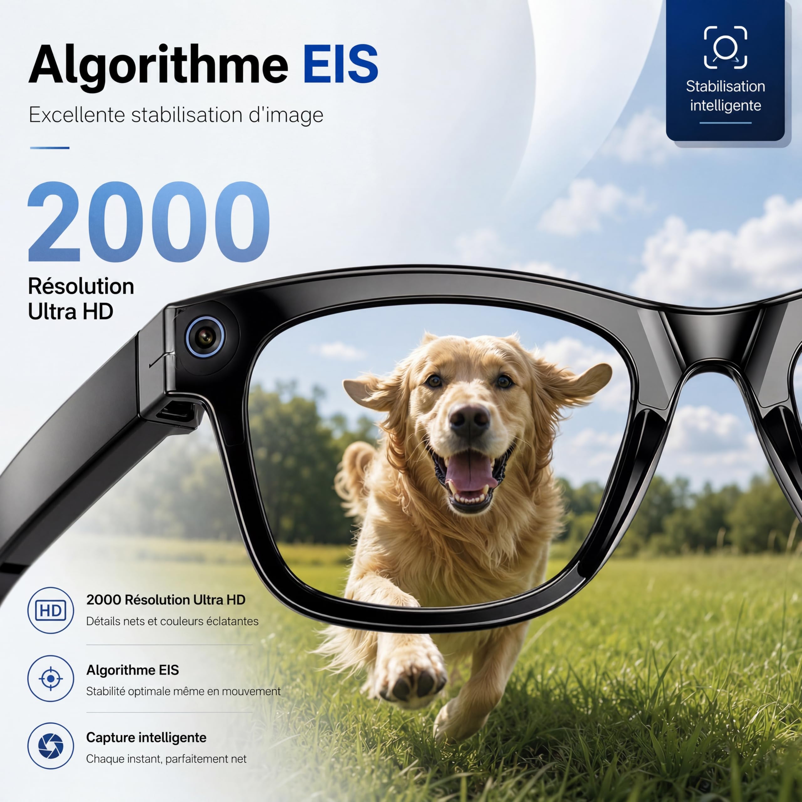 Korons Lunette Connectée Lunettes Connectées avec Assistant Vocal IA Reconnaissance Intelligente Caméra HD Bluetooth Smart Glasses Idéales pour Travail et Voyage (Photochromique)