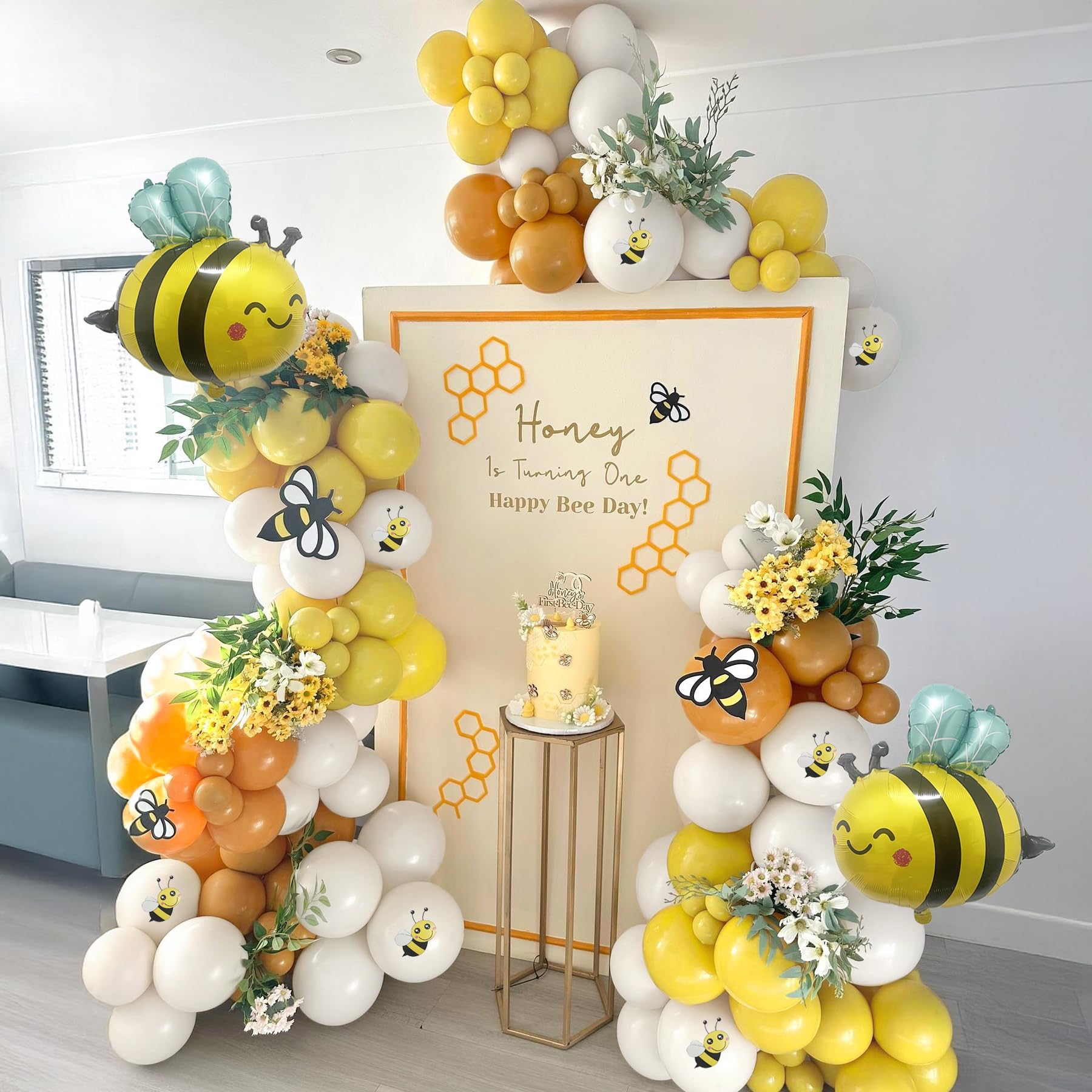 144PCS Bee Balloon Arch Garland Kit with Yellow Brown White Balloons for Honey Bumble Bee Theme Birthday Decorations, What Will It Bee Gender Reveal, Sunflower Party Decor