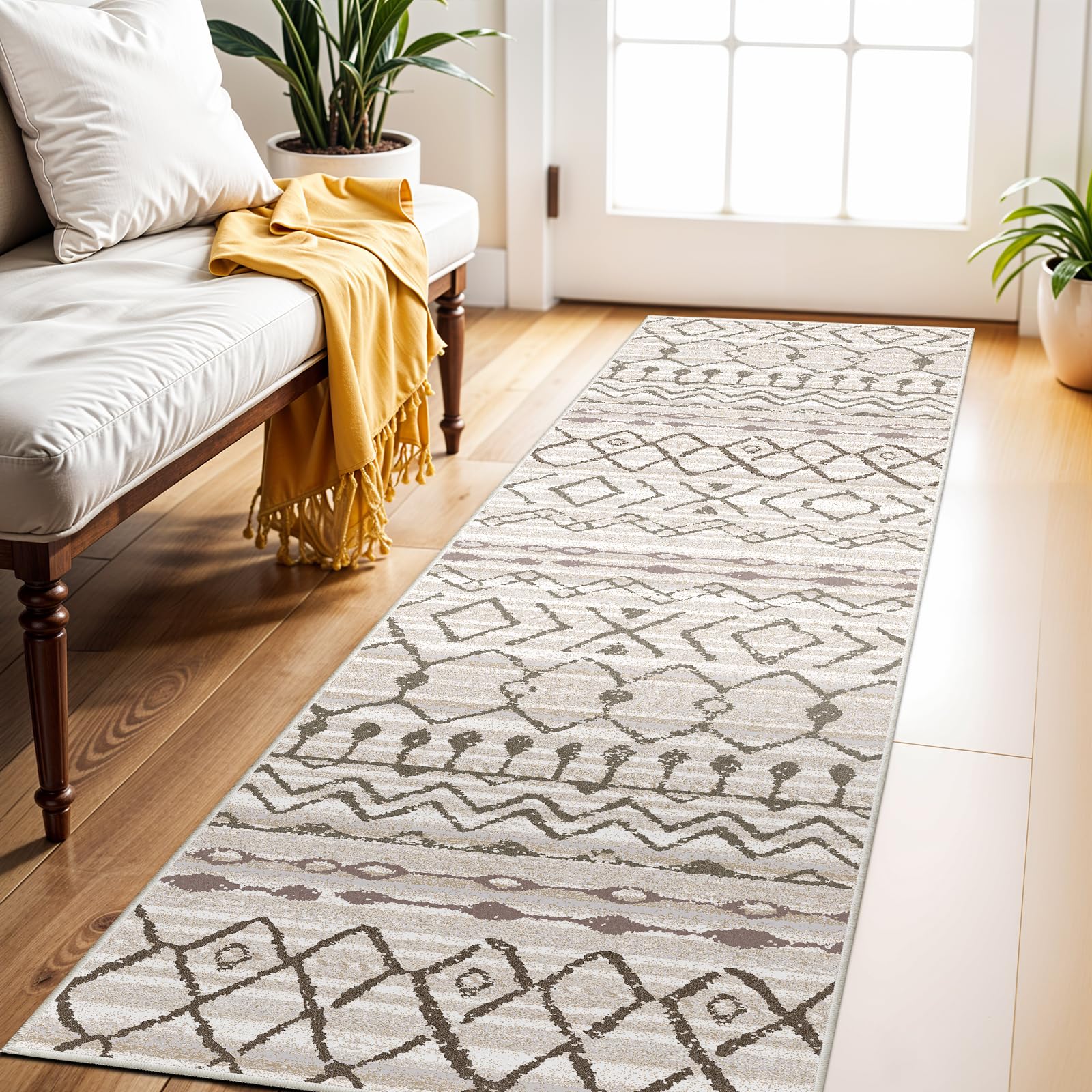 Washable Kitchen Runner Rug for Family: Non-Slip Runners for Hallway Entryway Bedroom - Stain and Water Resistant Rugs Easy to Clean - Soft Low-Pile