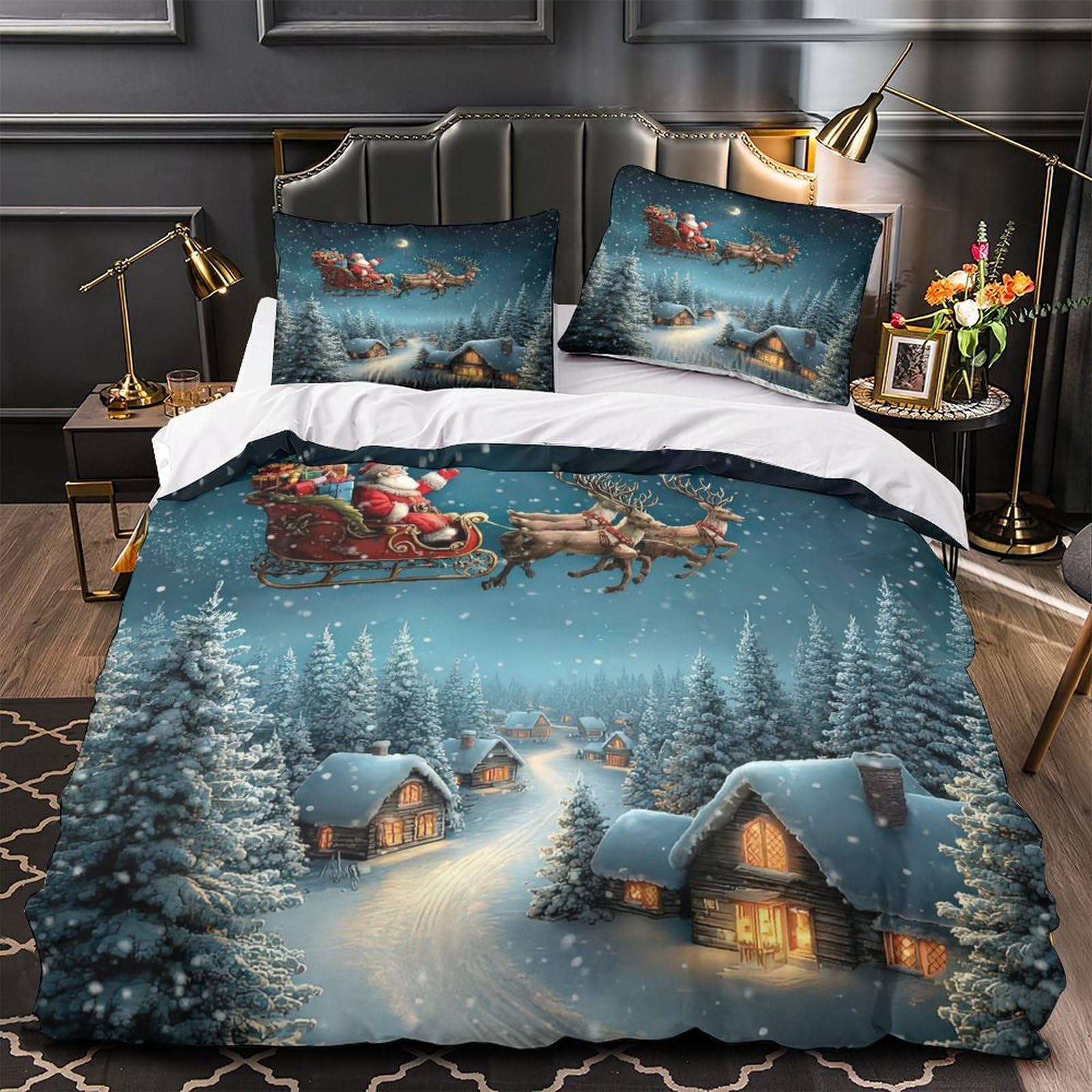 Housse de couette 3D Noël en microfibre hypoallergénique respirante