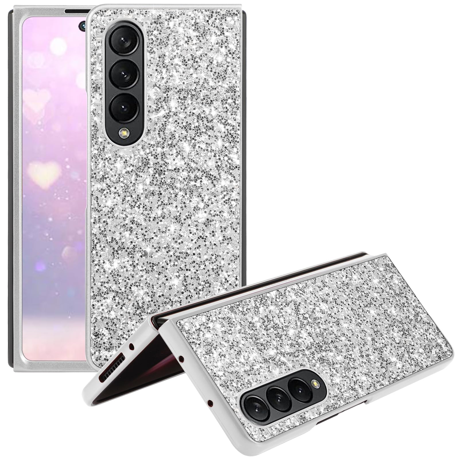 Coque Samsung Z Fold 4 silicone TPU fin antichoc à motif argenté bling - 8