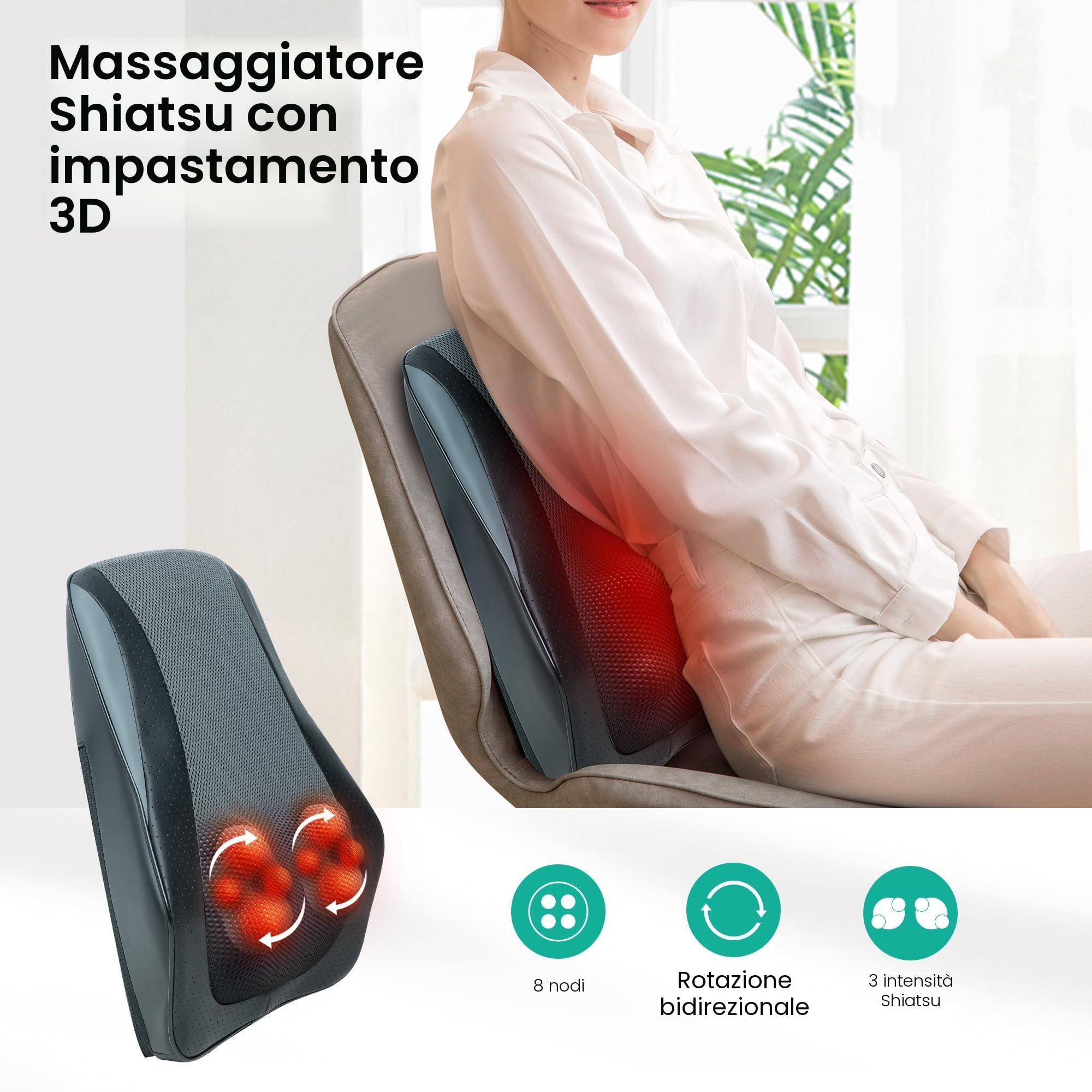 Snailax Massaggiatore Cervicale con Calore,Massaggiatore Elettrico per collo e schiena,Masaggio Shiatsu per la schiena, cuscino massaggiante per collo/schiena/spalle, regali per mamma e papà