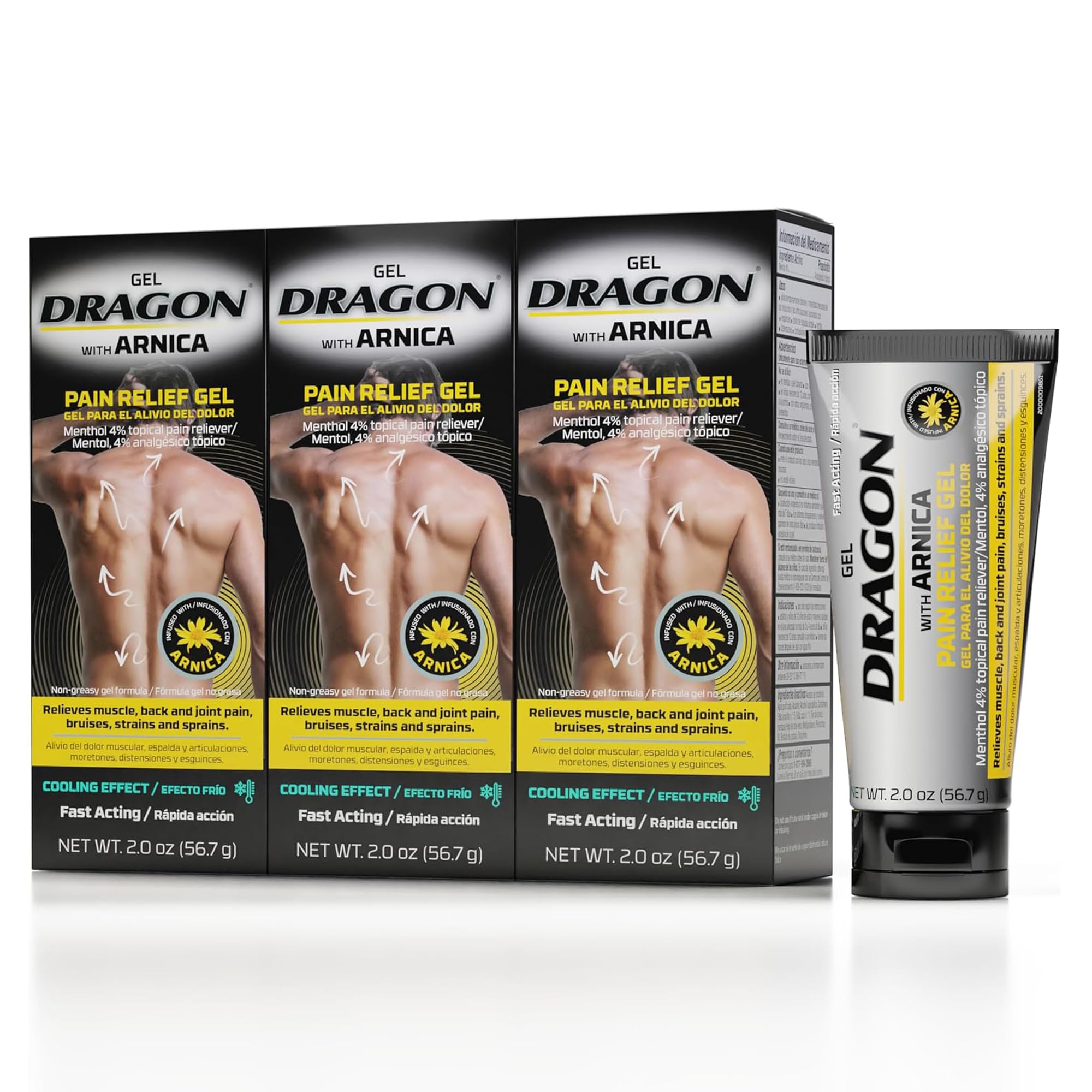 Pain Relief Gel with Arnica, Extra Strength Bruise Cream, Muscle Relaxer, Knee Pain Relief, Arnica Cream for Bruising, Shoulder Pain Relief, Hip, Ankle Sprain, Swollen Feet Relief, 2 oz, 3 PACK