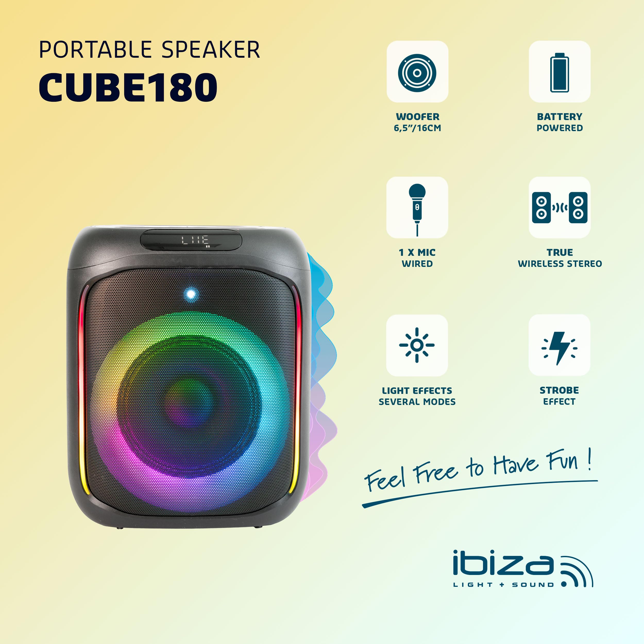 IBIZA CUBE180 AKKUBETRIEBENE LAUTSPRECHERBOX 180W TWS
