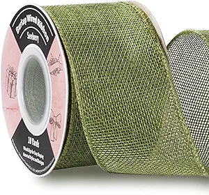 Burlap Wired Ribbon 2-1/2 Inch x 10 Yards Solid Wired Edge Ribbon for Big Bows, Wreaths, Outdoor Decoration, Gift Wrapping, Fall Crafts, Flower Bouquets, Garland (Spring Moss)