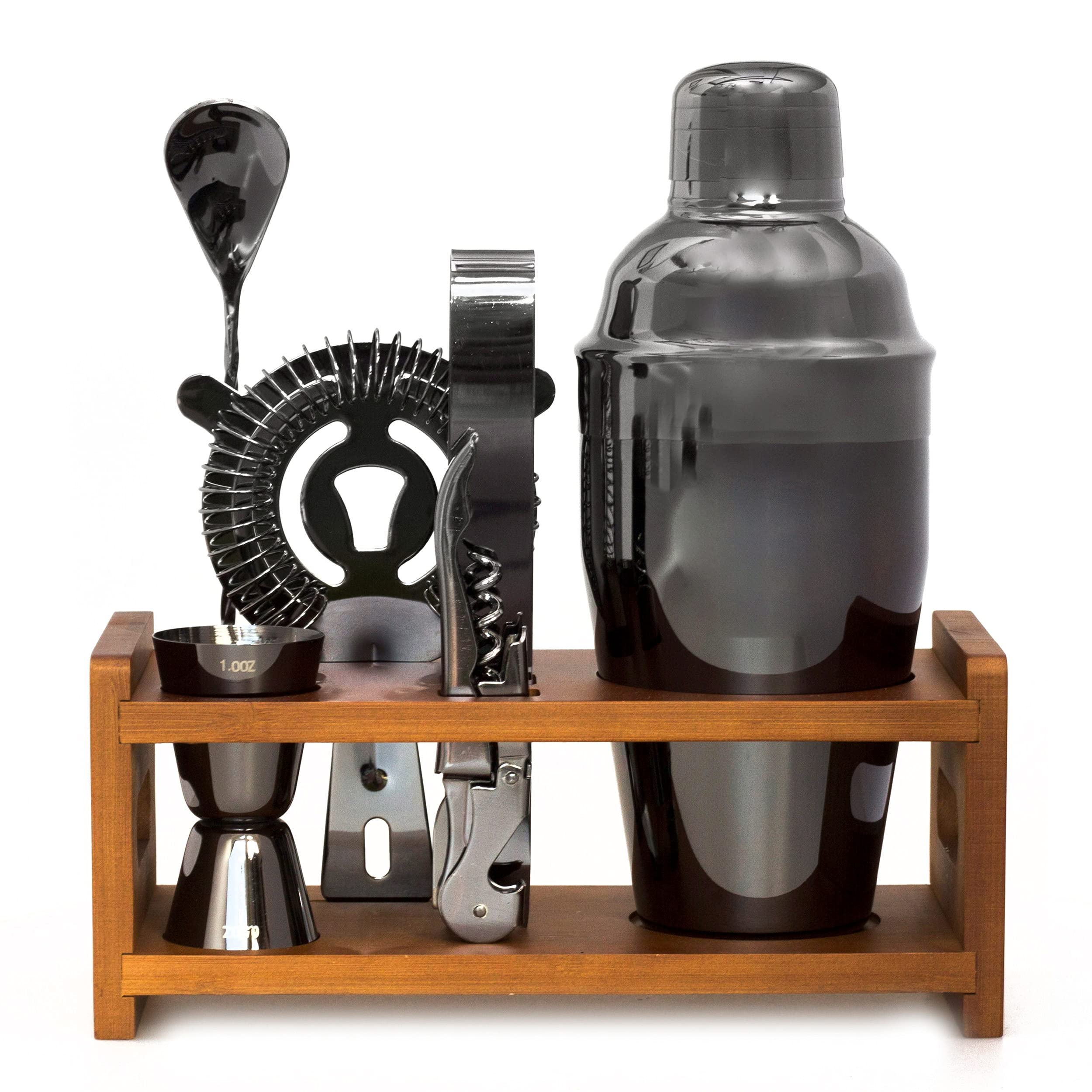 Black Bartender Kit, Cocktail Set with 11 Pcs Gunmetal Bartender Accessories, Bar Tools with Shaker,