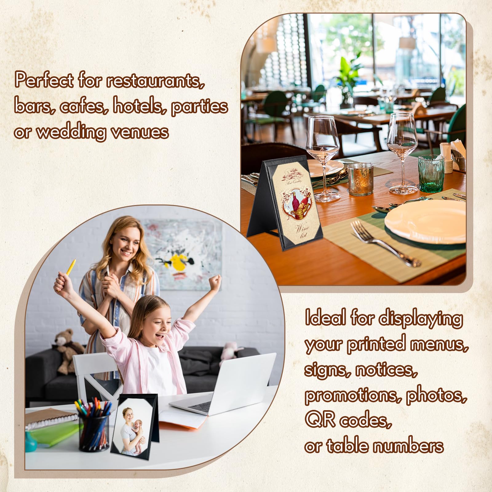 WFD.L Leather Table Tent Menu Covers 3-Side Table Tents