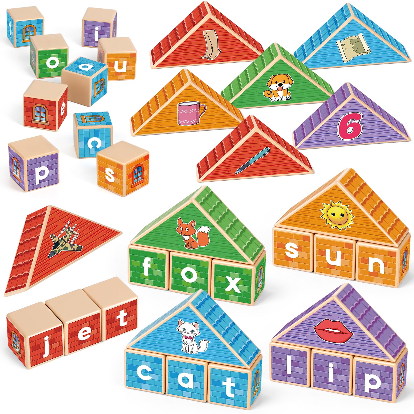 CVC Kasfalci Wooden Alphabet Letter Blocks - Toddler Phonics Games for Learning to Read & Spell, Speech Therapy Toys for Preschool Kindergarten Classroom