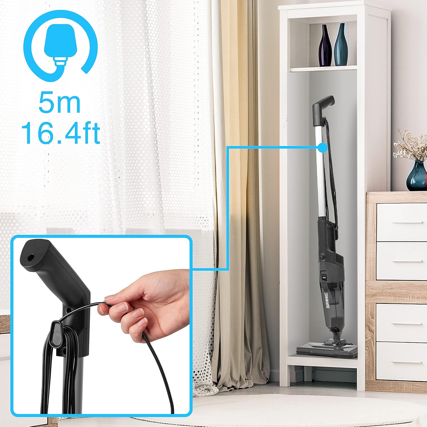 Duronic VC8 BK Scopa Elettrica 800W – Aspirapolvere e aspirabriciole senza sacco con filtro HEPA – Accessori inclusi – Ideale per ufficio e casa [Classe di efficienza energetica A]