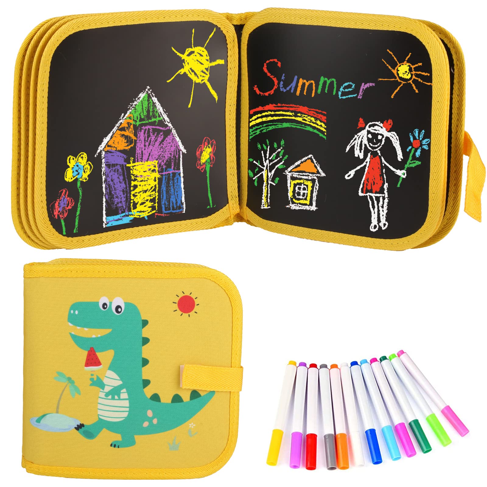 Tabla De Dibujo Portátil Para Niños - Pizarra Reutilizable Con 12 Bolígrafos, Diseño Dinosaurio, Ideal Para Viajes En Coche Tabla De Dibujo Portátil Para Niños - Pizarra Reutilizable Con 12 Bolígrafos, Diseño Dinosaurio, Ideal Para Viajes En Coche