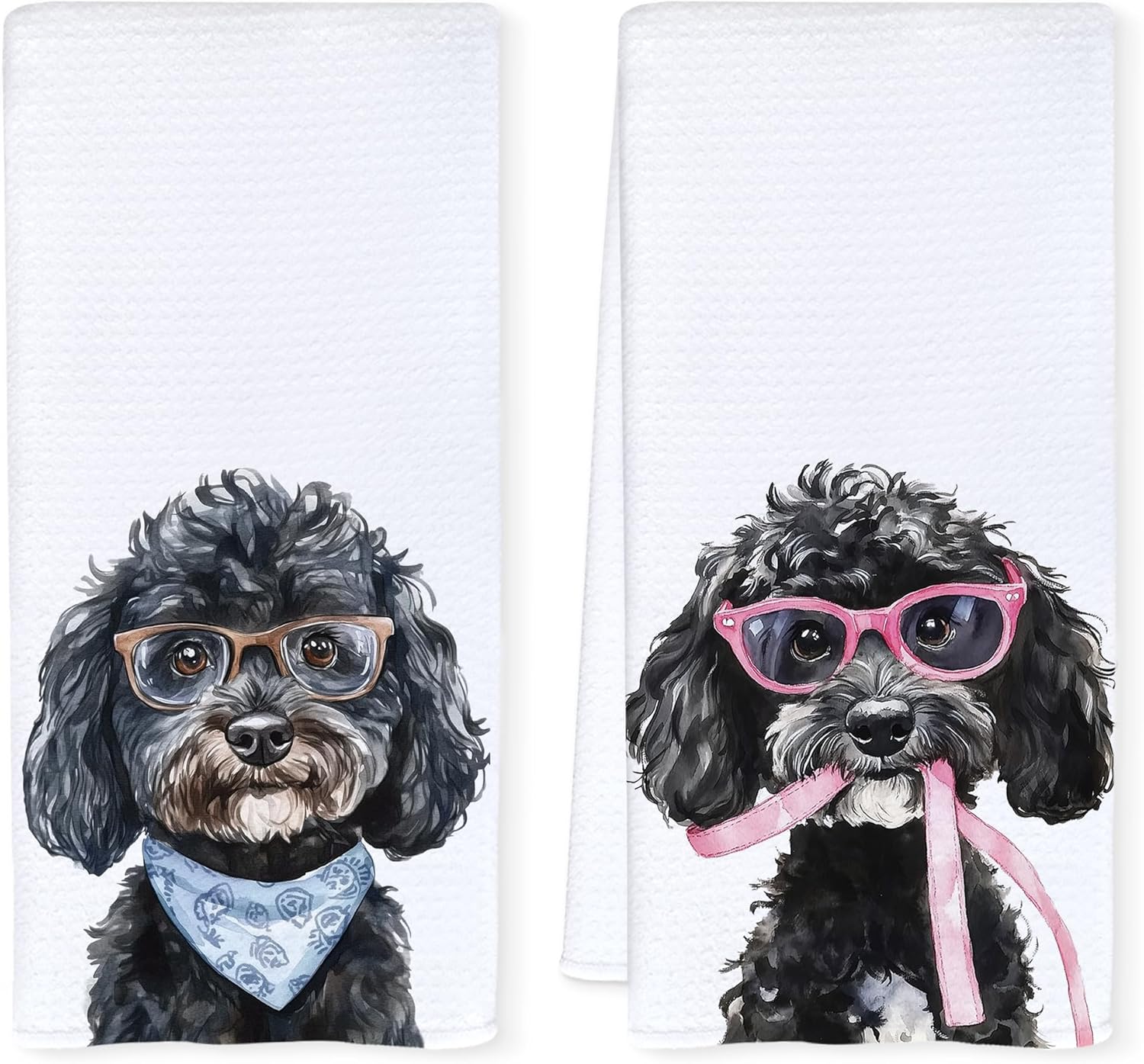 Black Poodle Gifts Kitchen Towels, Poodle Gifts for Women Dish Tea Towels for Kitchen Decor, Puppy Dog Lover Mom Gift Decorative Hand Towels for Bathroom, 16x24 Inch Set of 2
