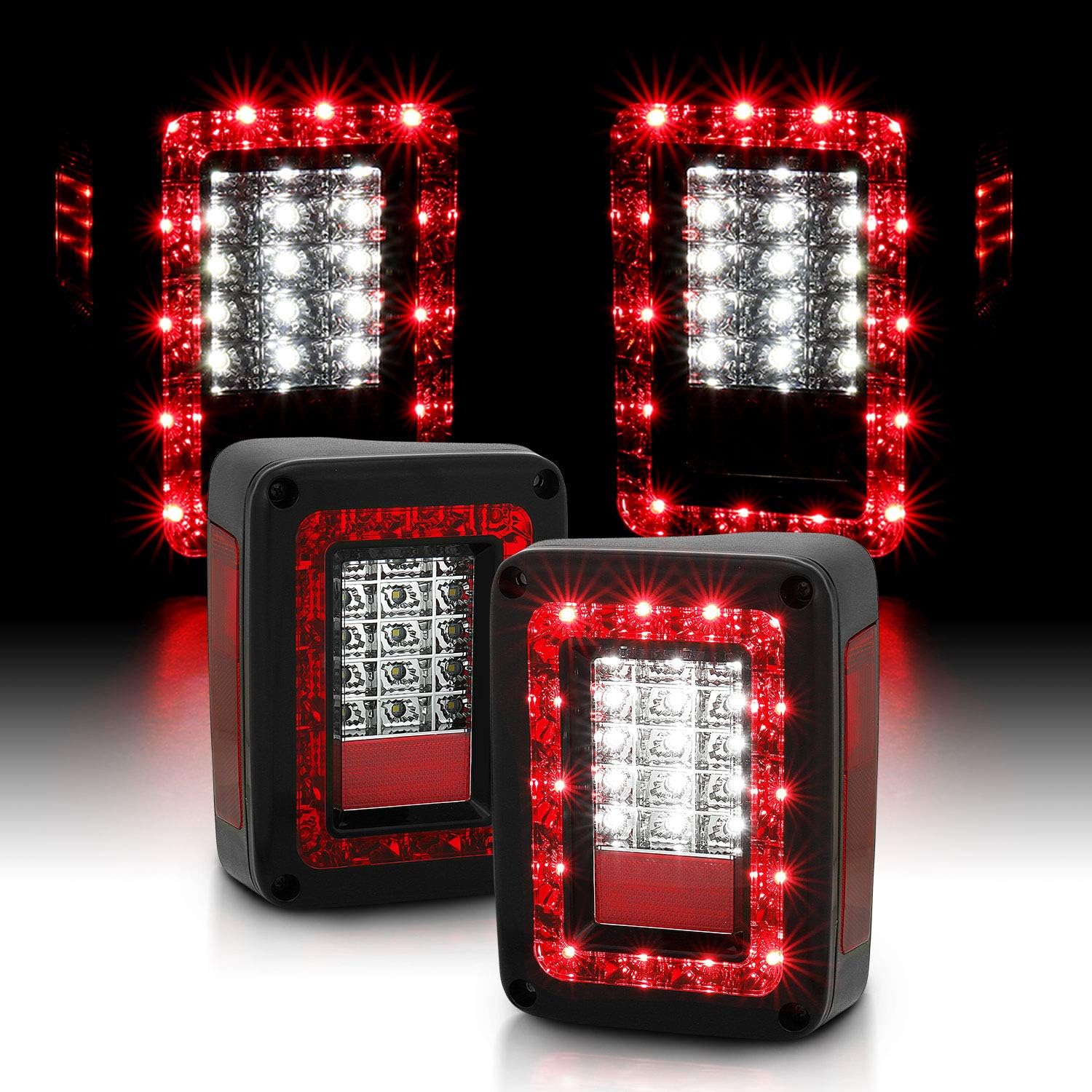 AmeriLite Red/Smoke LED Tail Lights Set for Jeep Warnger - Passenger and Driver Side