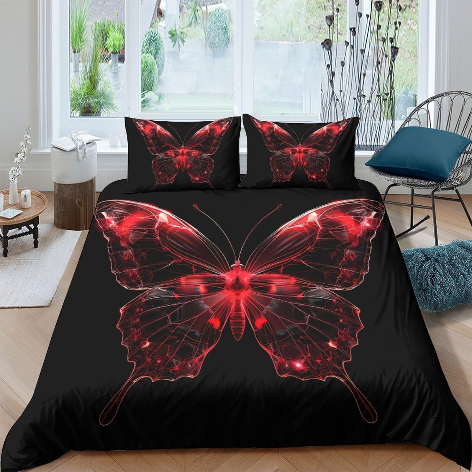 Ctjqhvkz Style-9 3D Printed Red Butterfly Fitted Sheet Microfiber Soft Black Artistic Bed Cover For Bedroom Guest Room Mattress Decor Single（135X200cm）