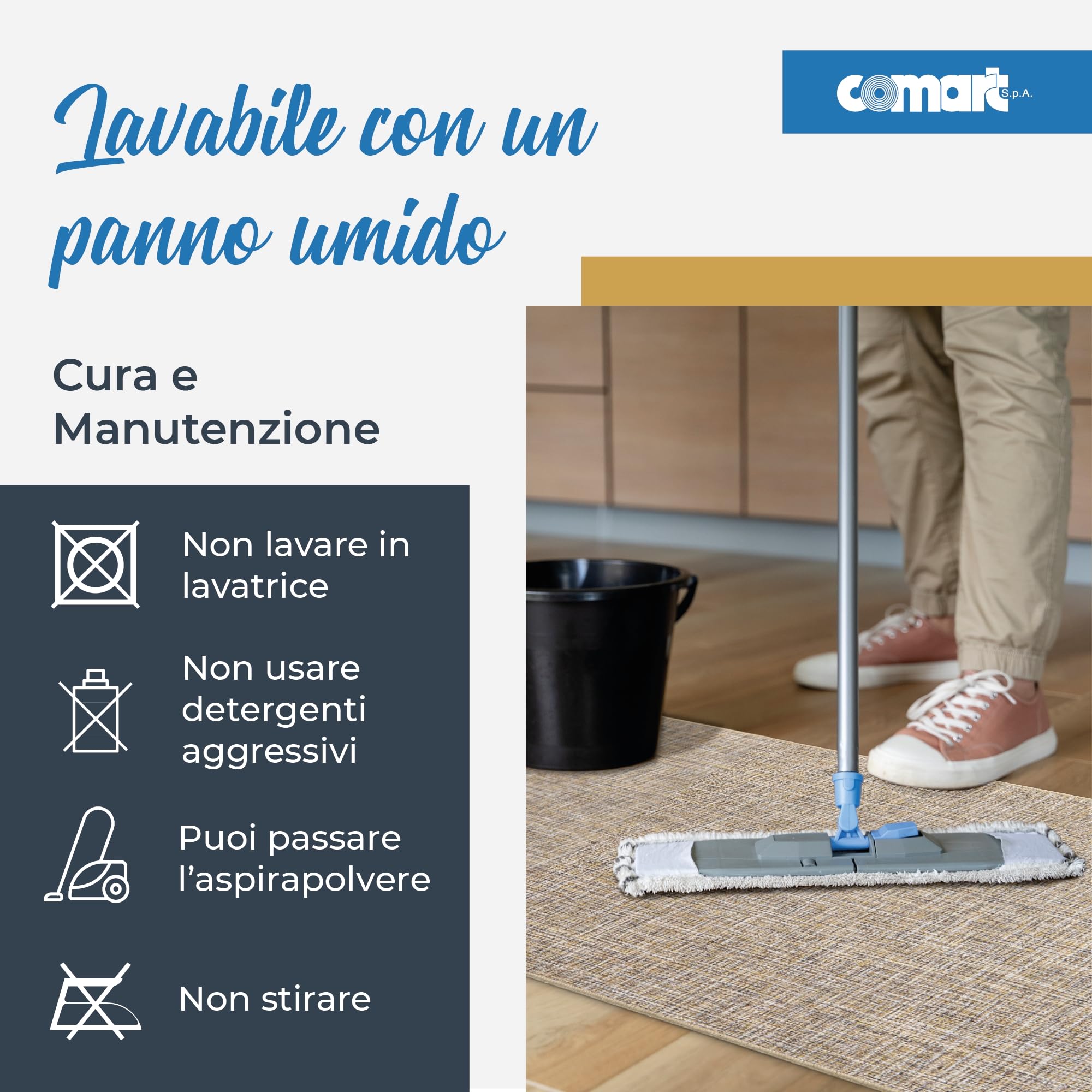 Comart - Tappeto Cucina Trama - 50x240 cm - Antiscivolo - Assorbente - Facile da Pulire - Passatoia in Poliestere Intrecciato - Resistente - Moderno - Runner per Corridoio e Entrata - Beige