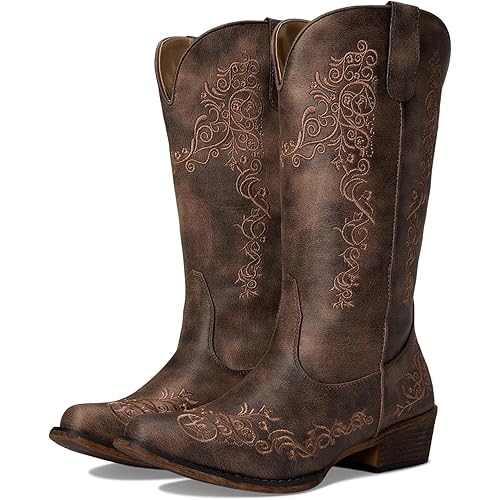 Roper Women’s Riley Scroll Western Boot – 12” Shaft – Vintage Boots, Snip Toe Boots, Flexible TPR Outsole & Padded Insole