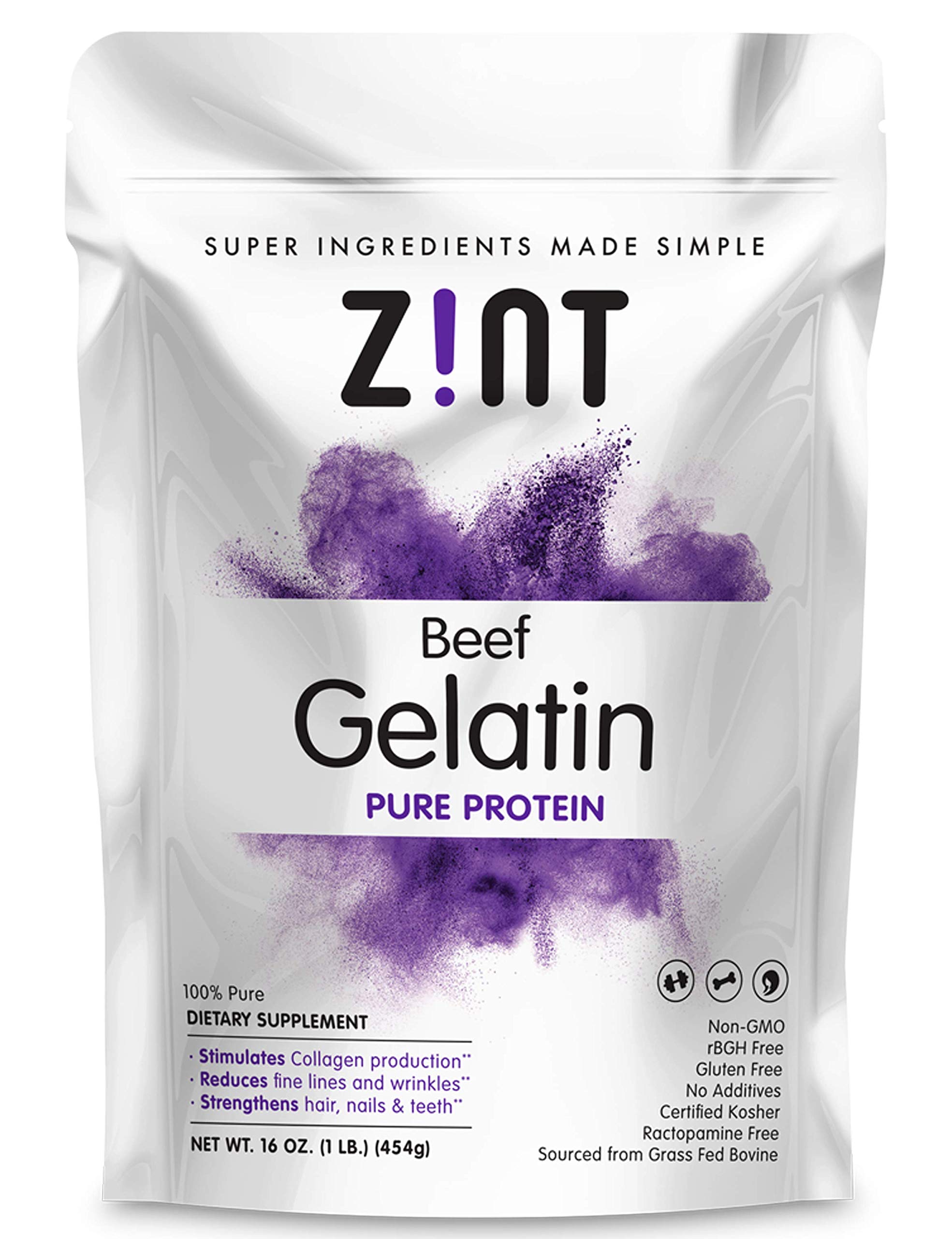 Zint, Beef Gelatin, Pure Protein, 16 oz (454 g)