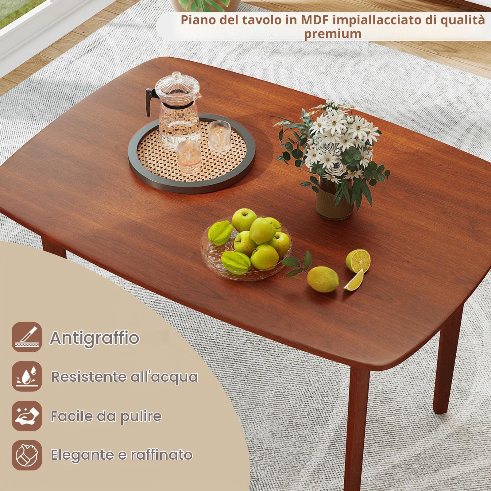 LIFEZEAL Tavolo Sala da Pranzo, Tavolo da Cucina, 110x78 cm, per 4-6 Posti, Vintage, Salvaspazio, Rettangolare, con Gambe in Legno Massello, Ampio Piano, per Soggiorno, Ristorante, Max 90kg, Marrone