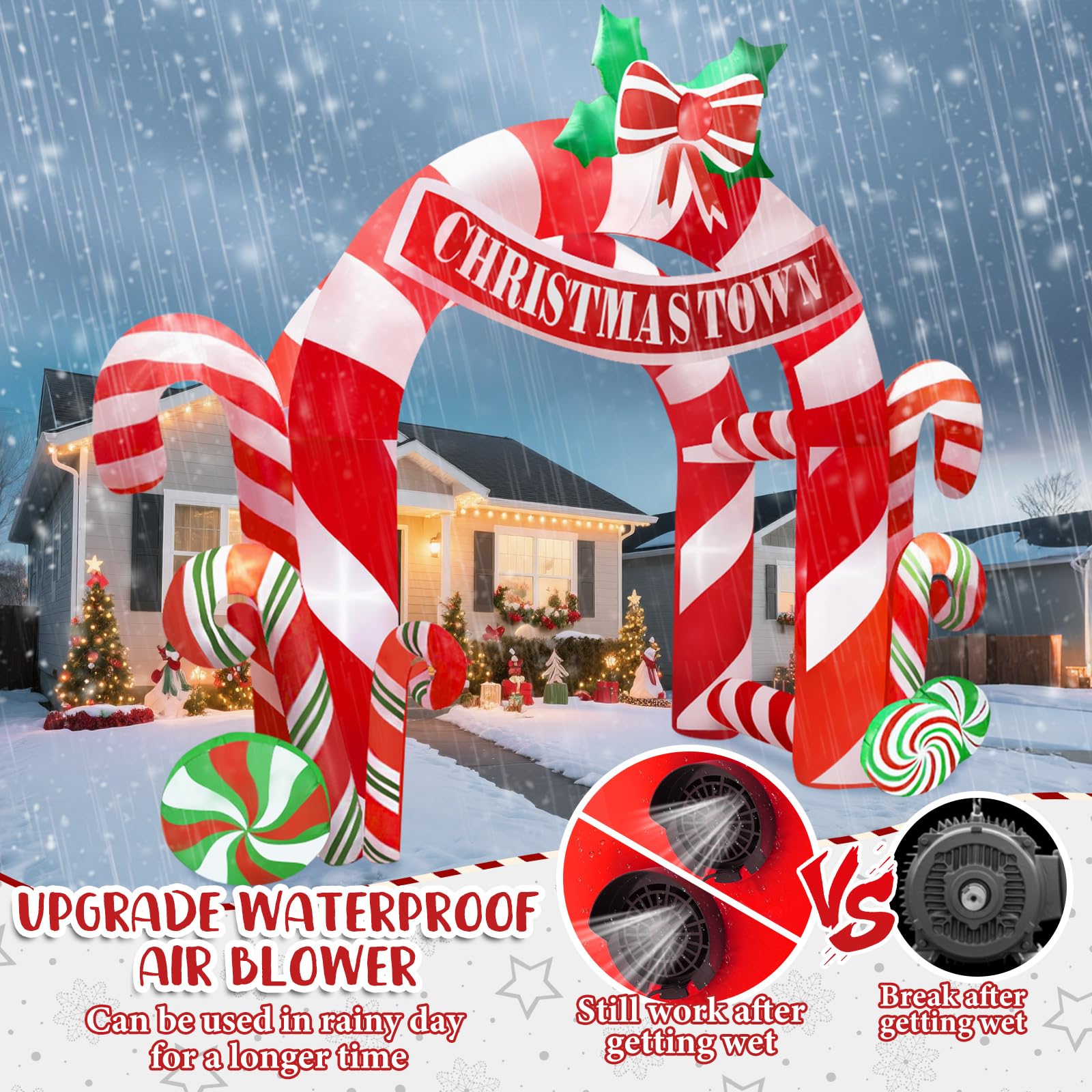 Kalolary Decoración de Navidad Hinchable con iluminación LED – Gran Figura de Navidad para Interior y Exterior, decoración navideña para jardín y casa (13FT,Candy Doble Arco)