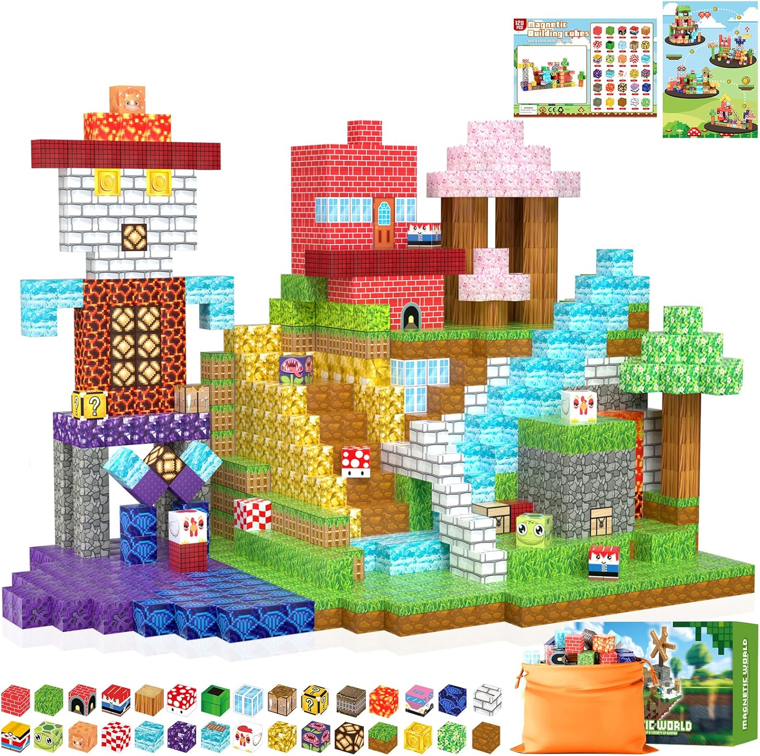 Magnetic Blocks,120PCS Magnetic Building Blocks Cube Constructions Sensory Toys for Kids Tiles Toys for Boys & Girls 3 4 5 6 7 8 9 10 Year Old,STEM Birthday Gifts for Toddlers Outdoor Travel