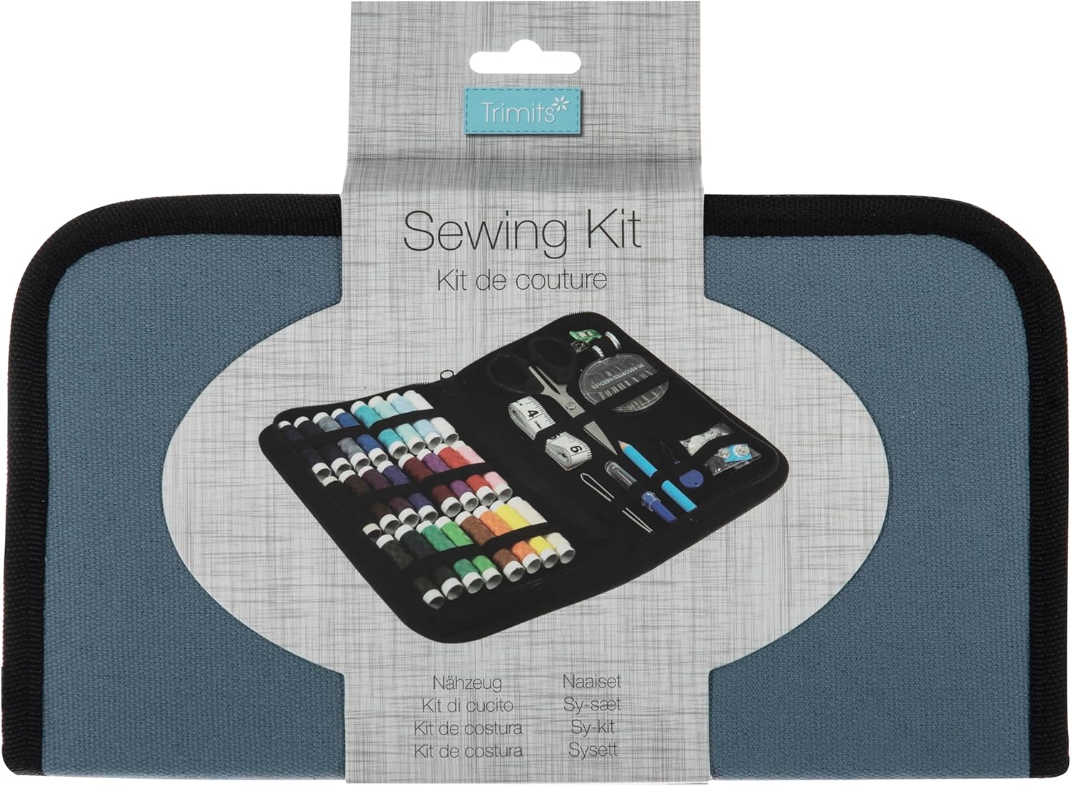 Trimits Essentials Sewing Kit – Travel Case for Adults, Beginners, DIY, Home, Travel, Emergency, Button Repair & Clothing Fixes with Thread Needles Scissors Tape Buttons & More – 23.5 x 13 x 3.5cm