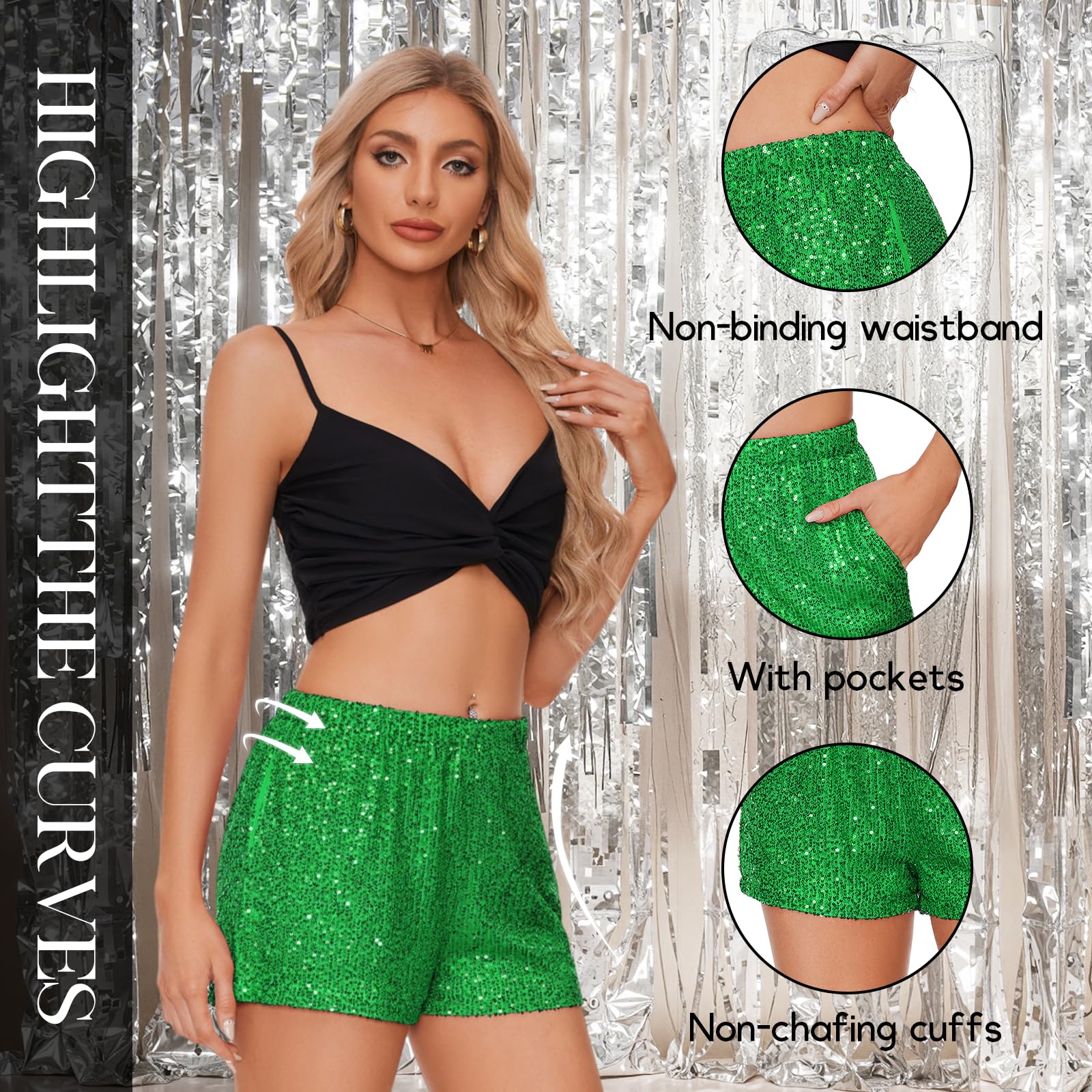Durio Sequin Shorts for Women High Waisted Glitter Sparkly Shorts Concert Outfit for Women Disco Party Dance Festival Rave