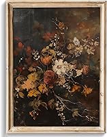 uniro Vintage Floral Wall Art Print - Moody Dark Autumn Flowers, Retro Botanical Fall Decor for Bedroom Living Room (8x10 Unframed)