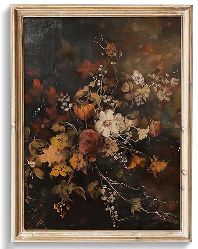 uniro Vintage Floral Wall Art Print, Moody Dark Autumn Flower
