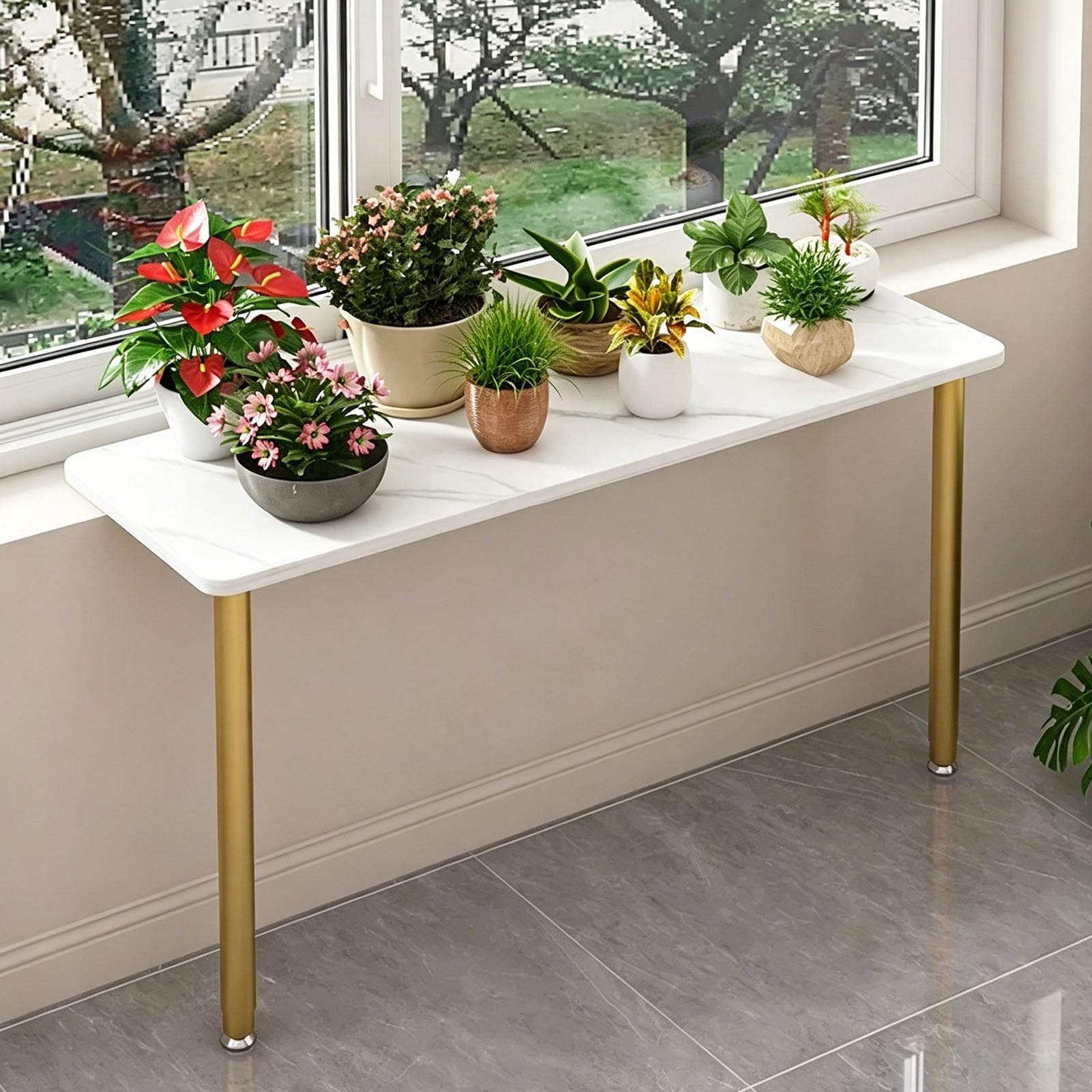 Vibeo Adjustable Window Sill Extender with Legs, 24 35 47 in, Narrow Window Ledge Plant Shelf for Tall Balcony, Detachable Cat Perch Extender Board, No Damage(Gold,90x30 cm (35x12 in))