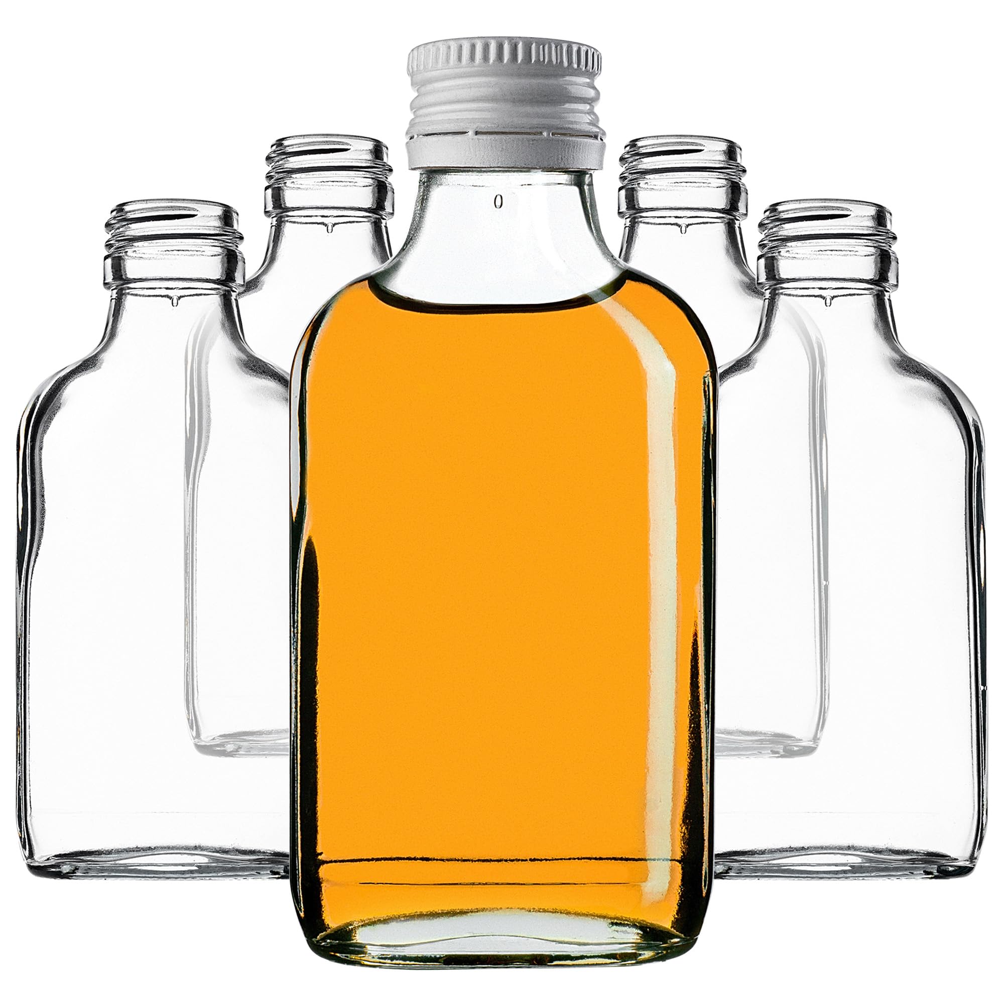 KADAX Hip Flask, 100 ml, Pack of 10, Small Glass Bottles with Screw Cap, Bottles, Empty Bottles for Filling, Mini Liquor Bottles, Schnapps Bottles (White)