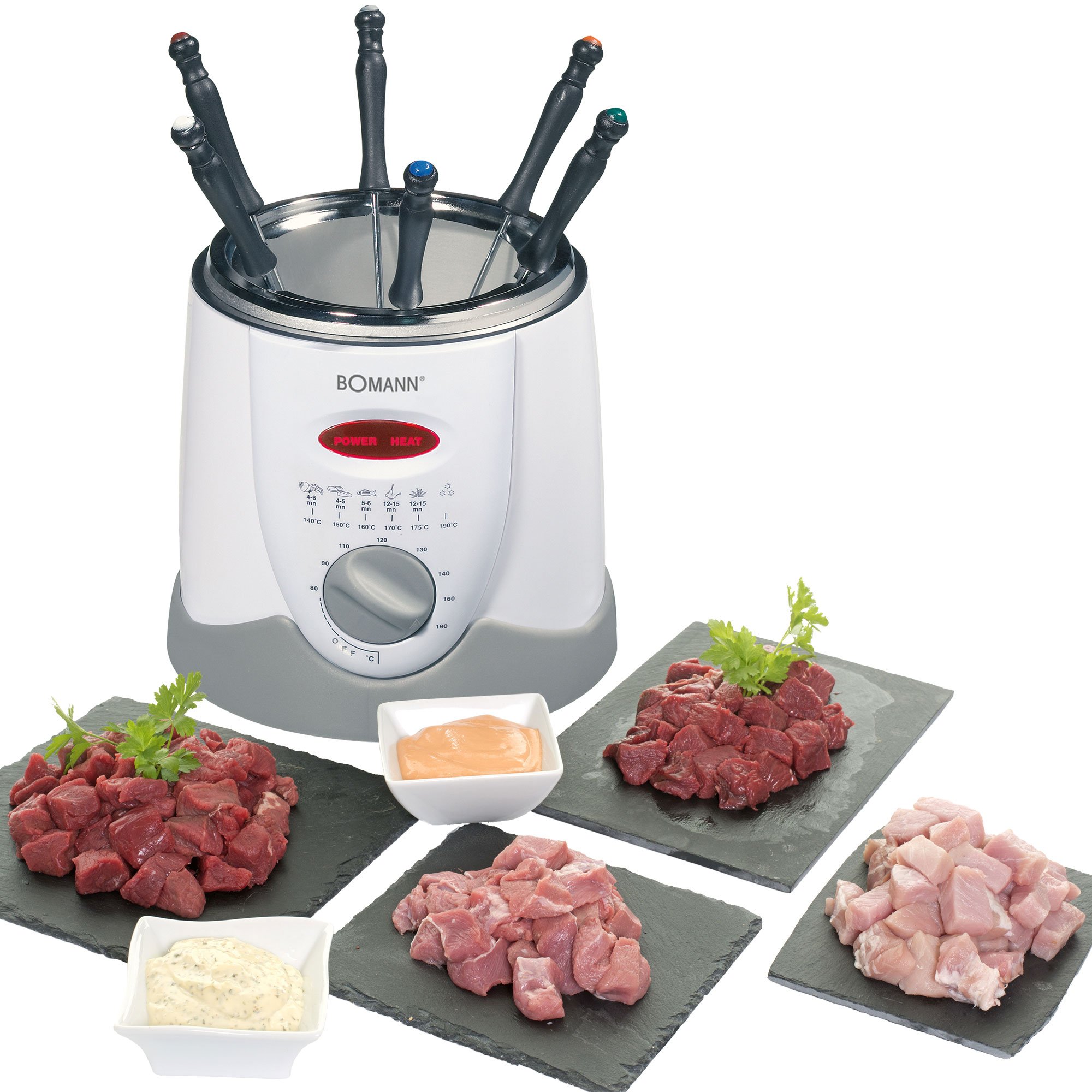 Bomann® 2in1 Fondue-Fritteuse inkl. 6 Fonduegabeln | Fondue für Schokofondue & Käsefondue | Fritteuse für 1 Liter Öl/Fett | Bedienfeld mit Kontrolldisplay | Cool-Touch-Gehäuse | 840 Watt | FFR 1290 CB