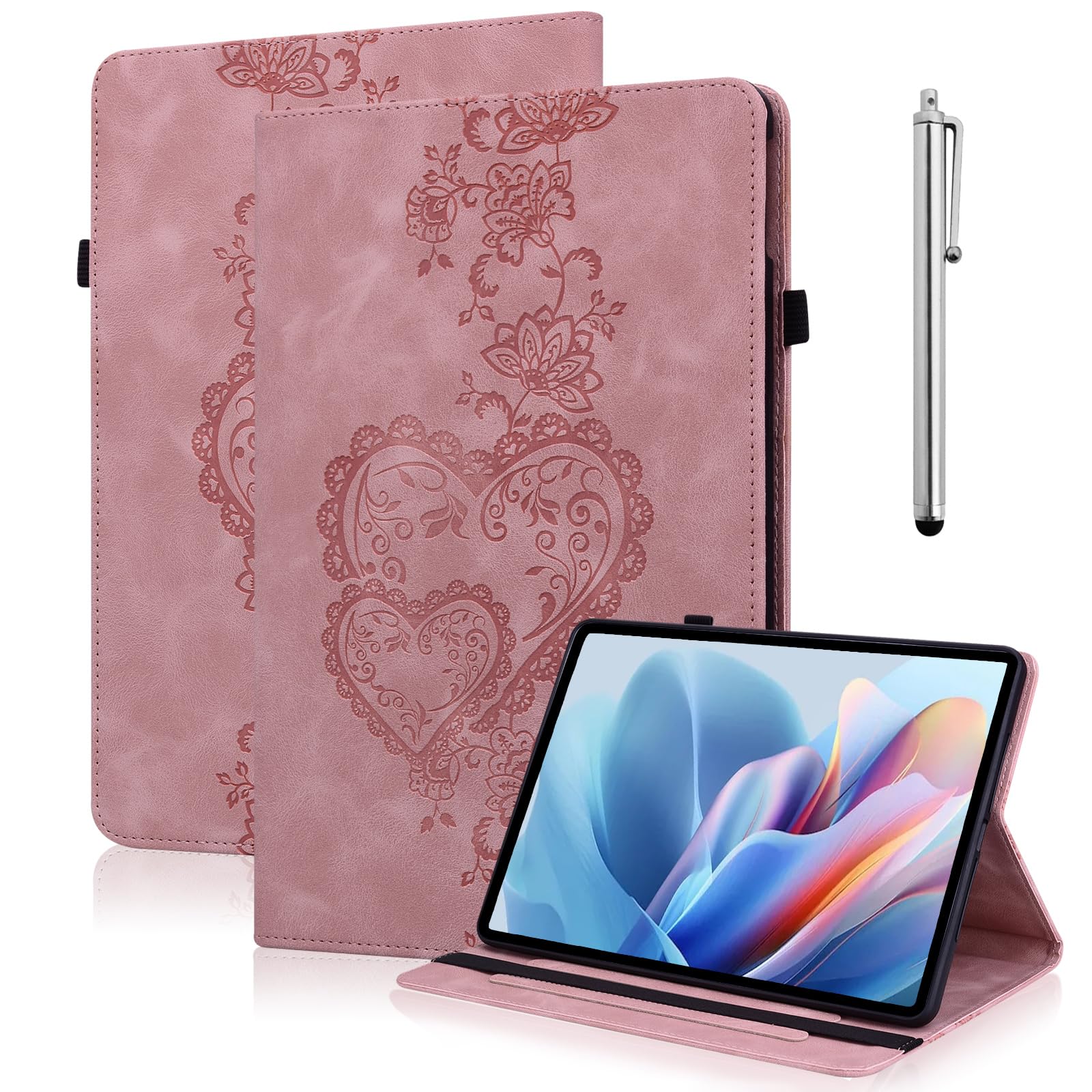 case for samsung galaxy tab a8 10.5-inch 2022 (sm-x200/x205/x207) multi angle flip pu leather shockproof case with pencil holder/card slots, pink