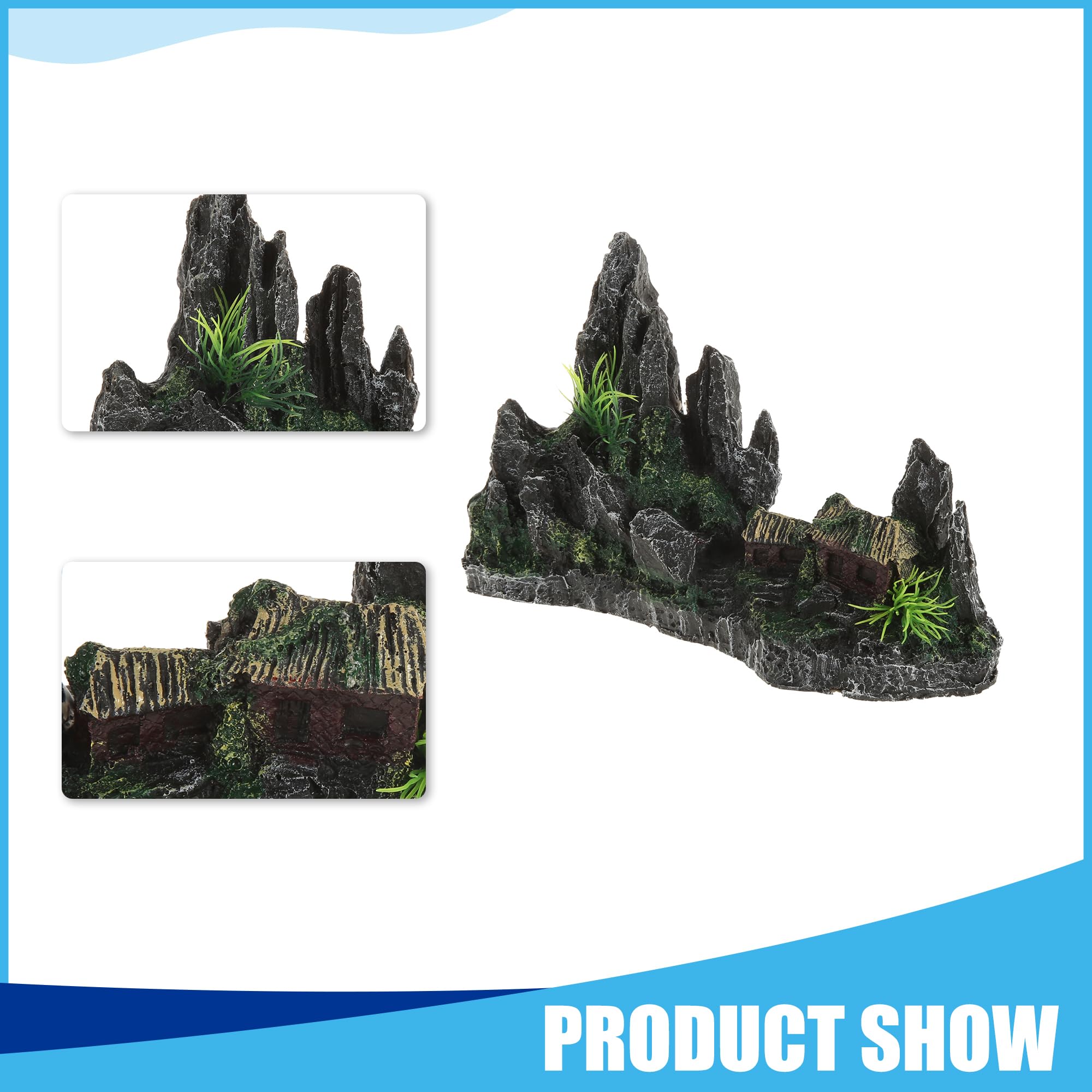 CAPASTEC Aquarium Mountain View Stone, Rock Cave Landscape Decoration for Fish Tank 8.27x3.15x5.51inch (Gray, Green) - Image 2